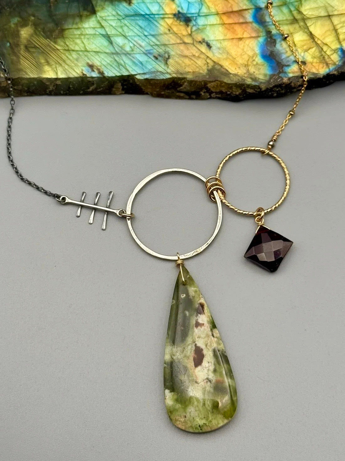 •UNION - INVOKE• chrome chalcedony + garnet mixed metal necklace (18"-20" long)
