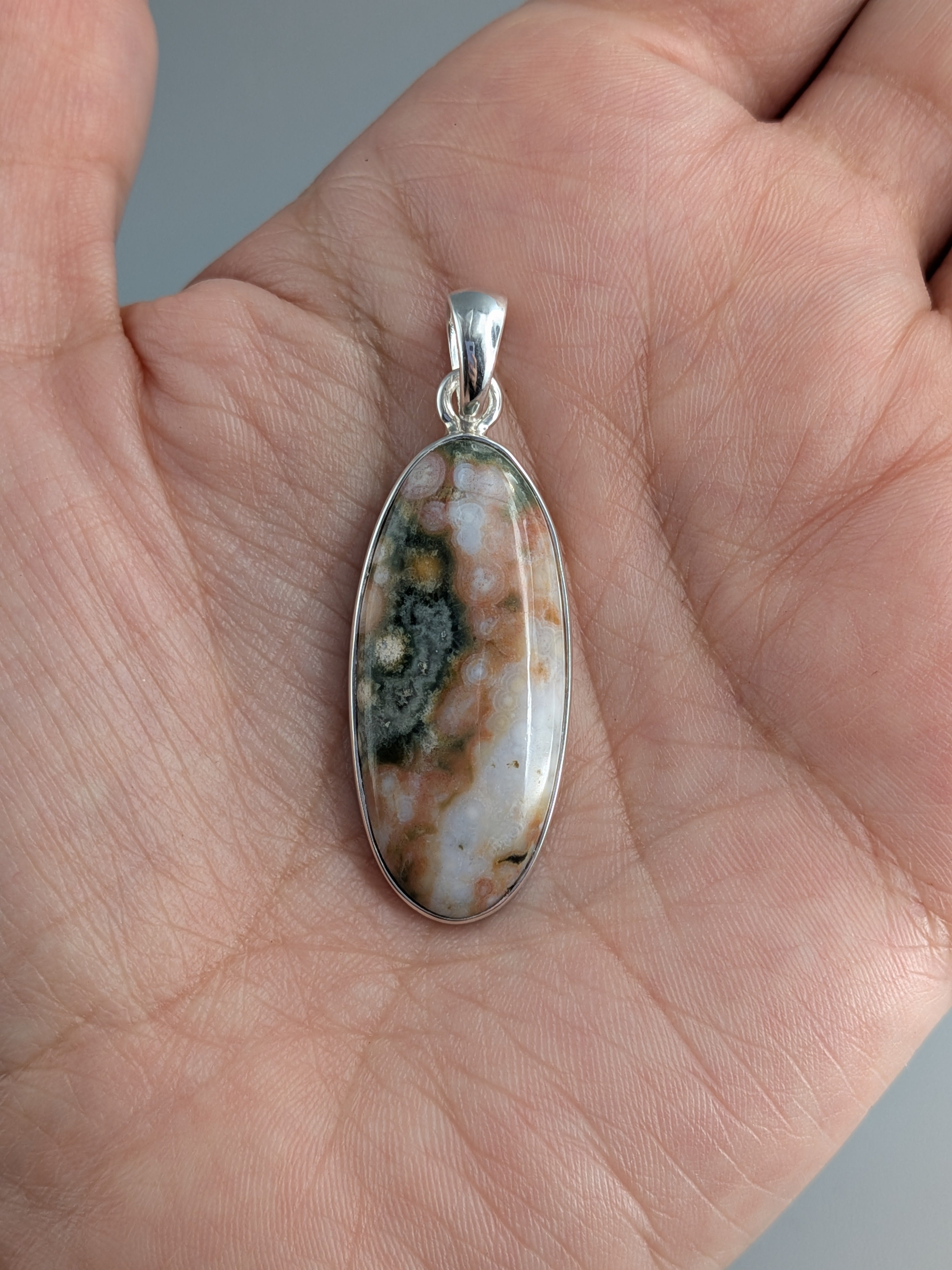 •OCEAN JASPER OVAL• sterling silver pendant