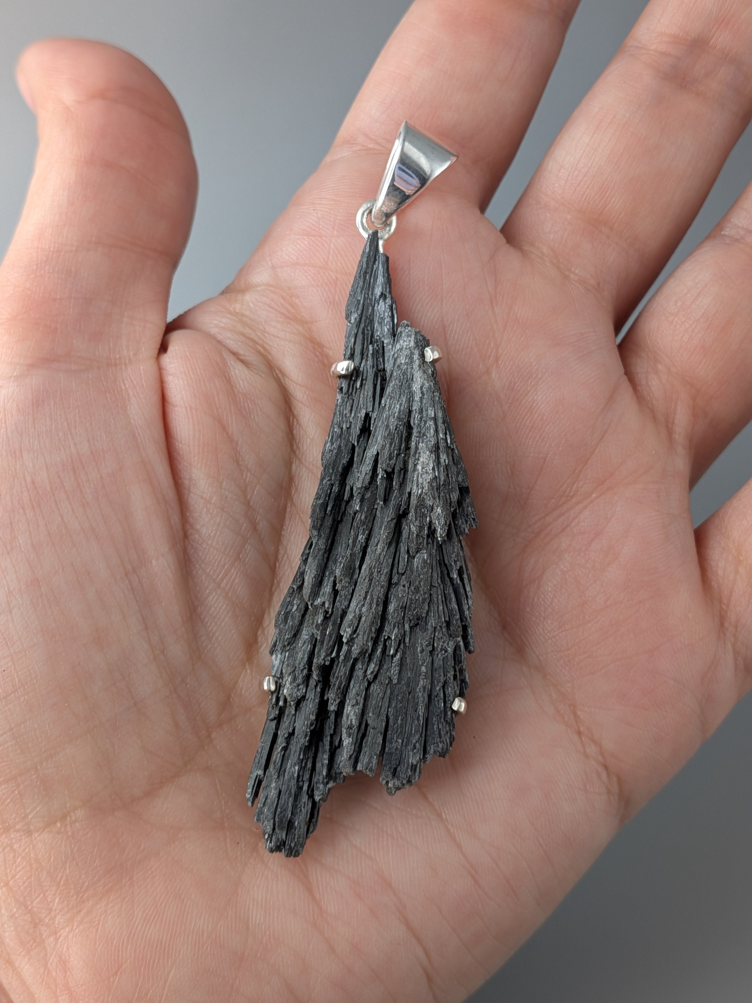 •BLACK KYANITE FAN - 1• sterling silver pendant