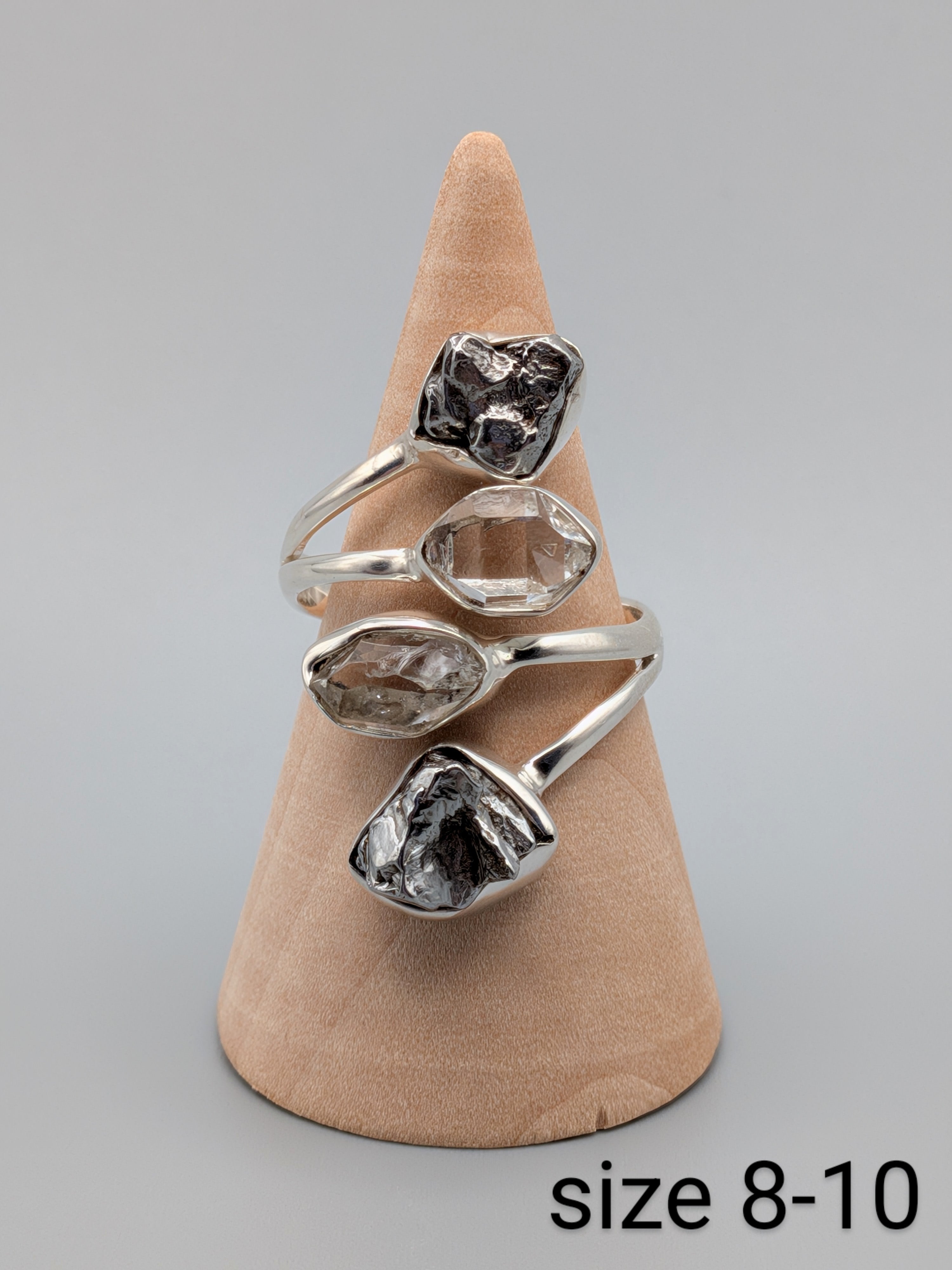 •METEORITE + HERKIMER• adjustable silver ring (various options)