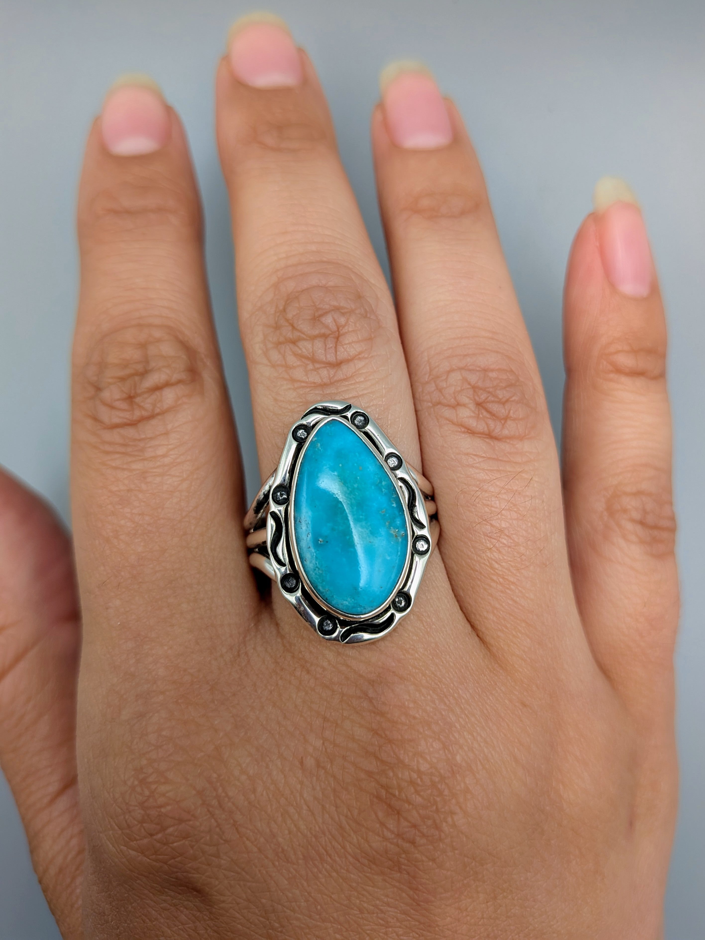 •KINGMAN TURQUOISE - SMUDGE• Navajo silver ring (size 10)