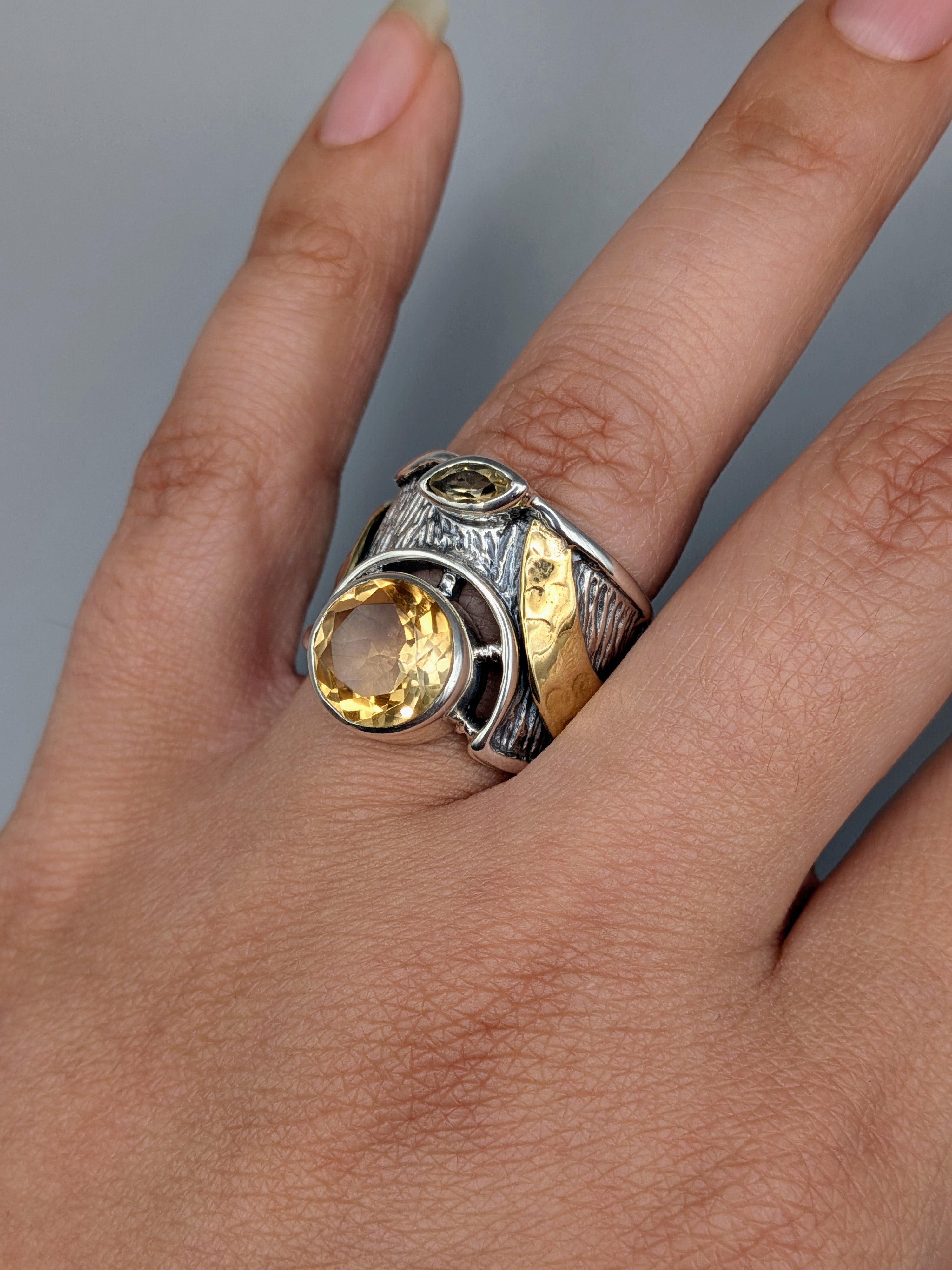 •CITRINE - THE CROSSING• wide band mixed metal ring (various sizes)