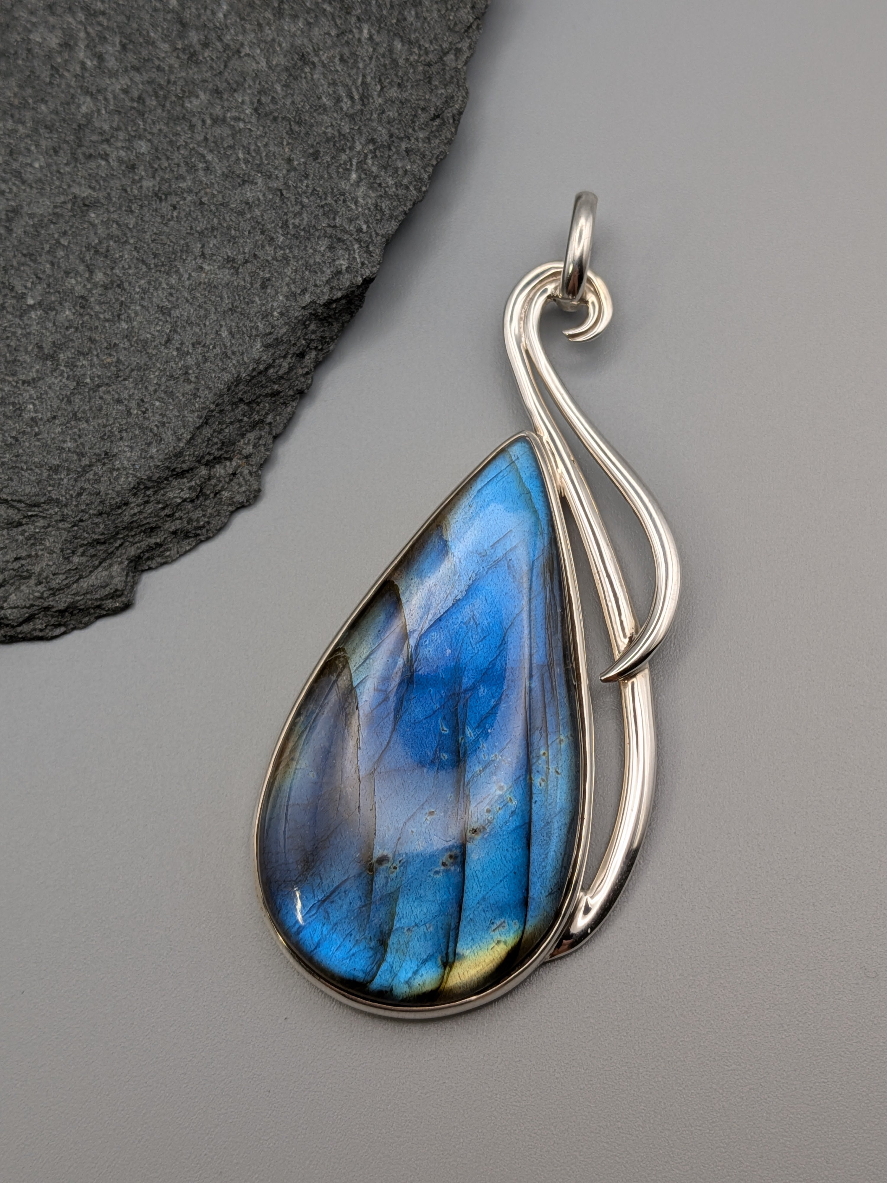 •LABRADORITE TEARDROP - FLOURISH• sterling silver pendant