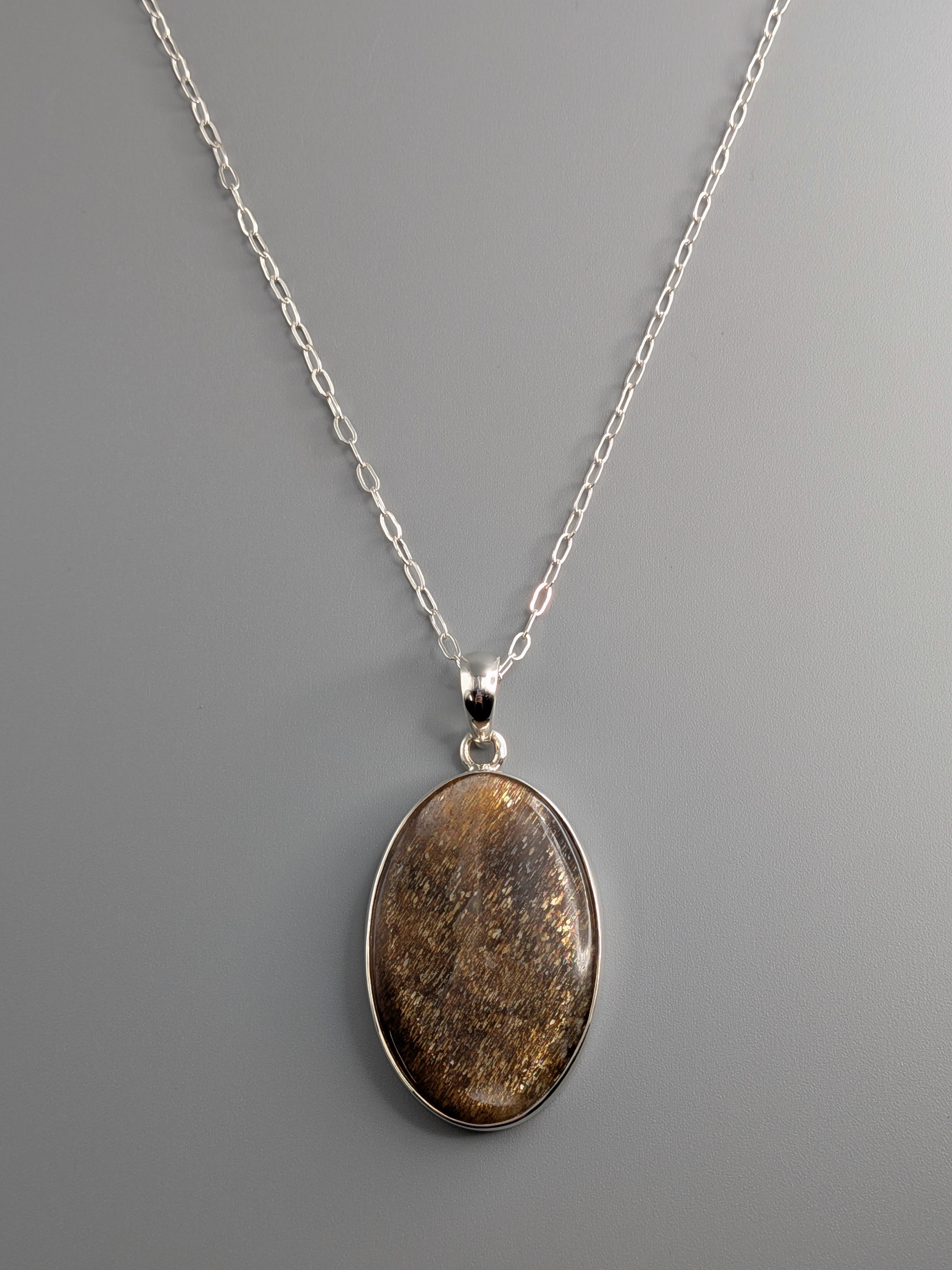 •SUN/MOONSTONE - OVAL 5• sterling silver pendant