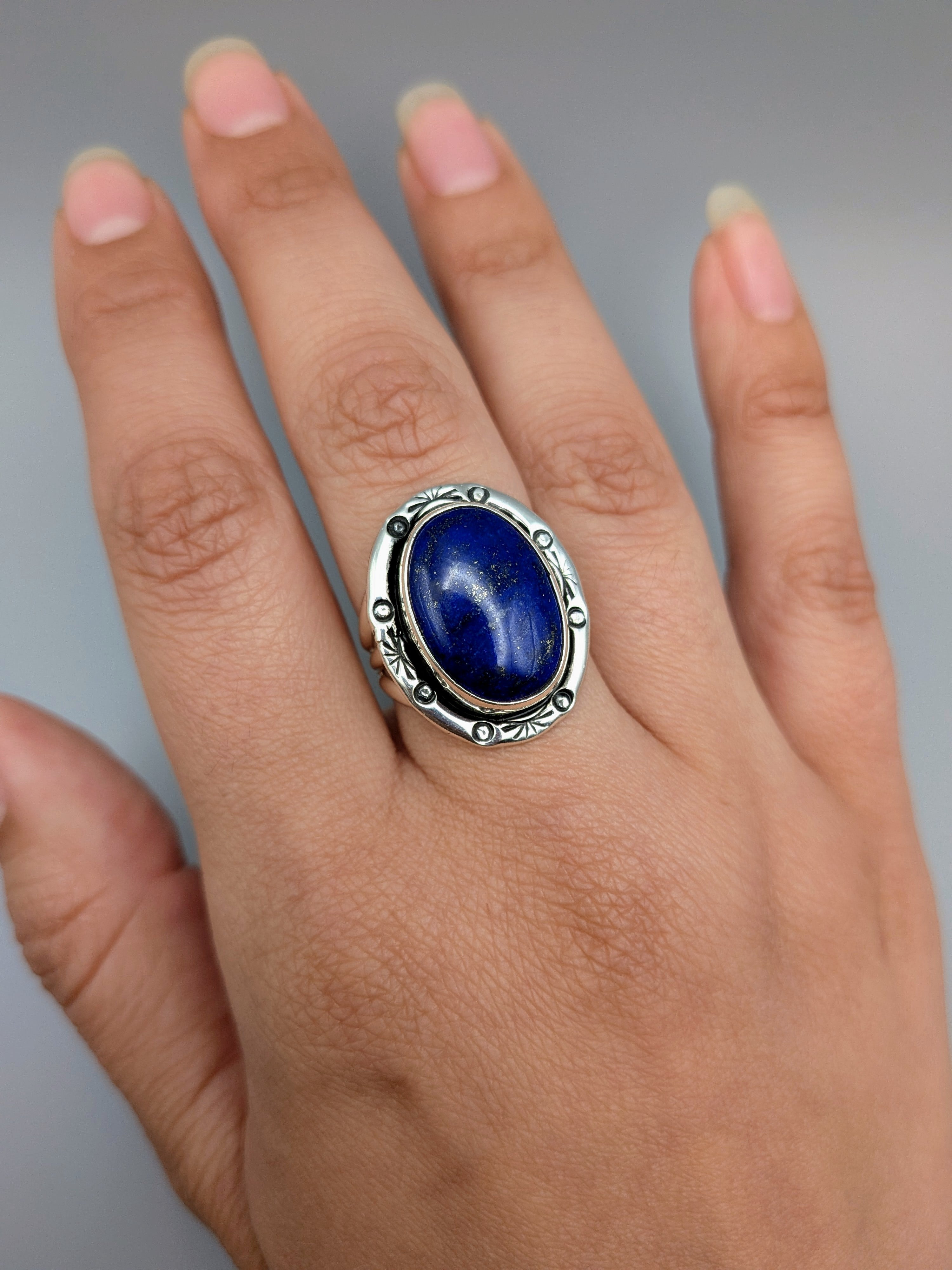 •LAPIS LAZULI - SHÁ• Navajo silver ring (size 8.25)
