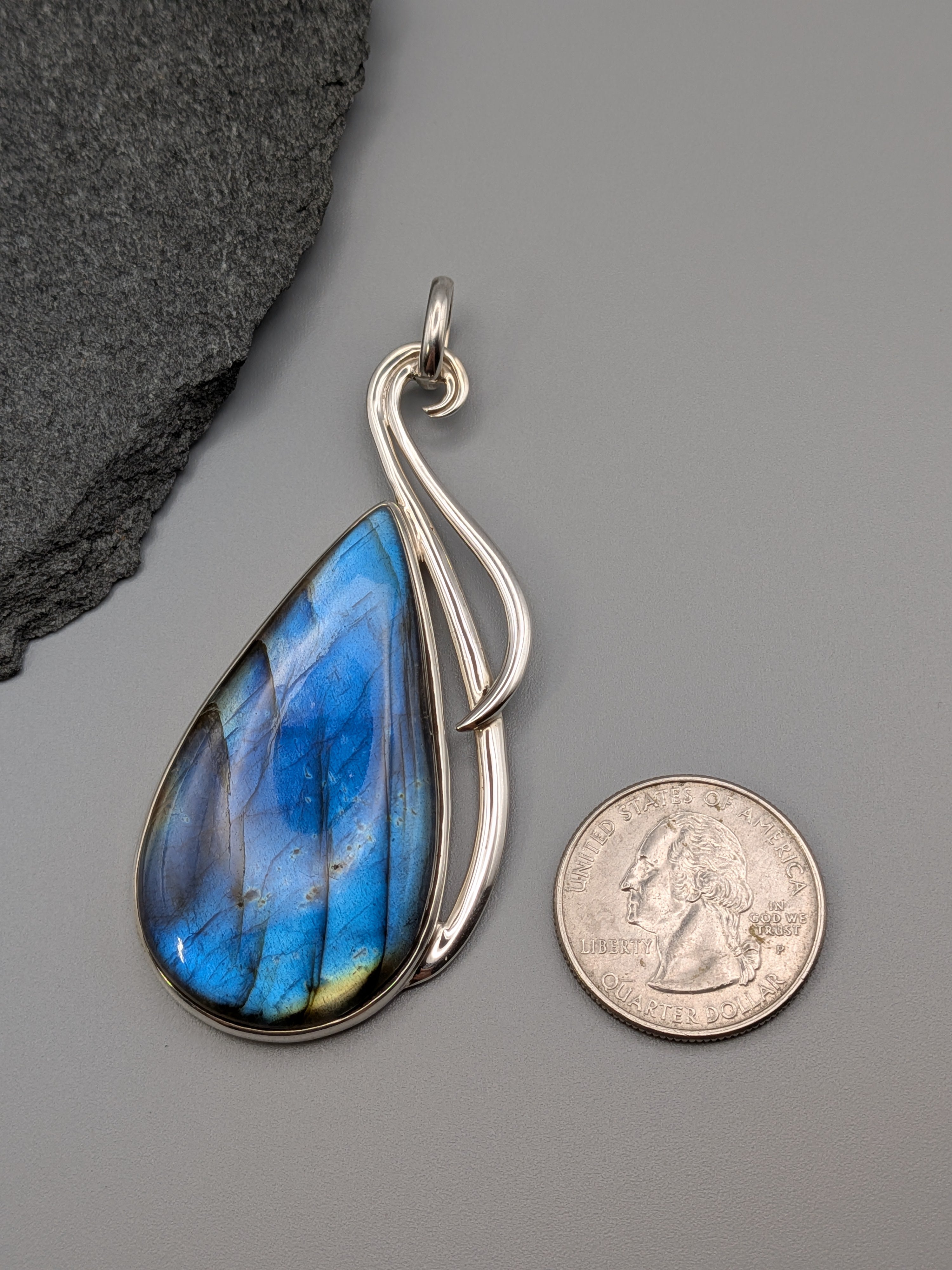 •LABRADORITE TEARDROP - FLOURISH• sterling silver pendant