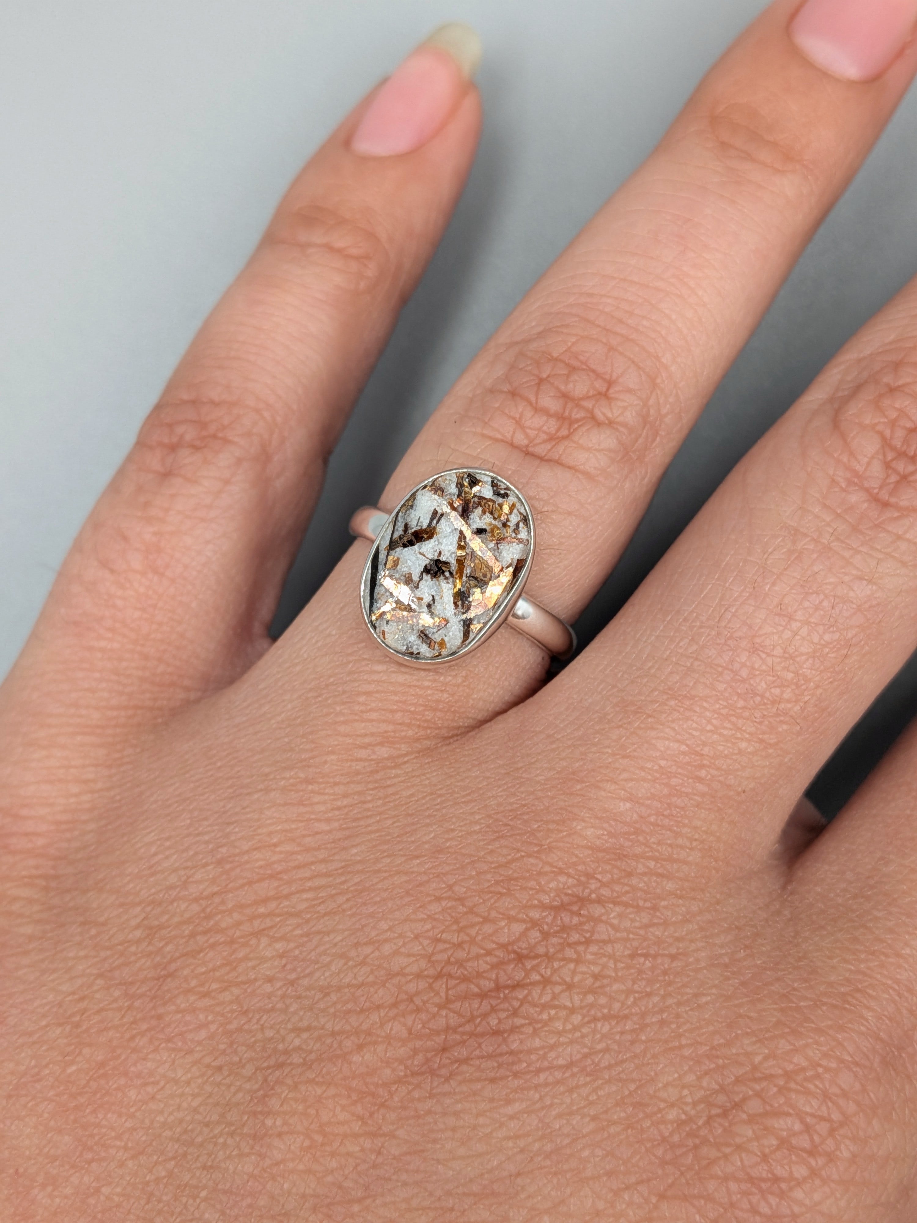 •ASTROPHYLLITE - OVAL• simple bezel silver ring (size 7)