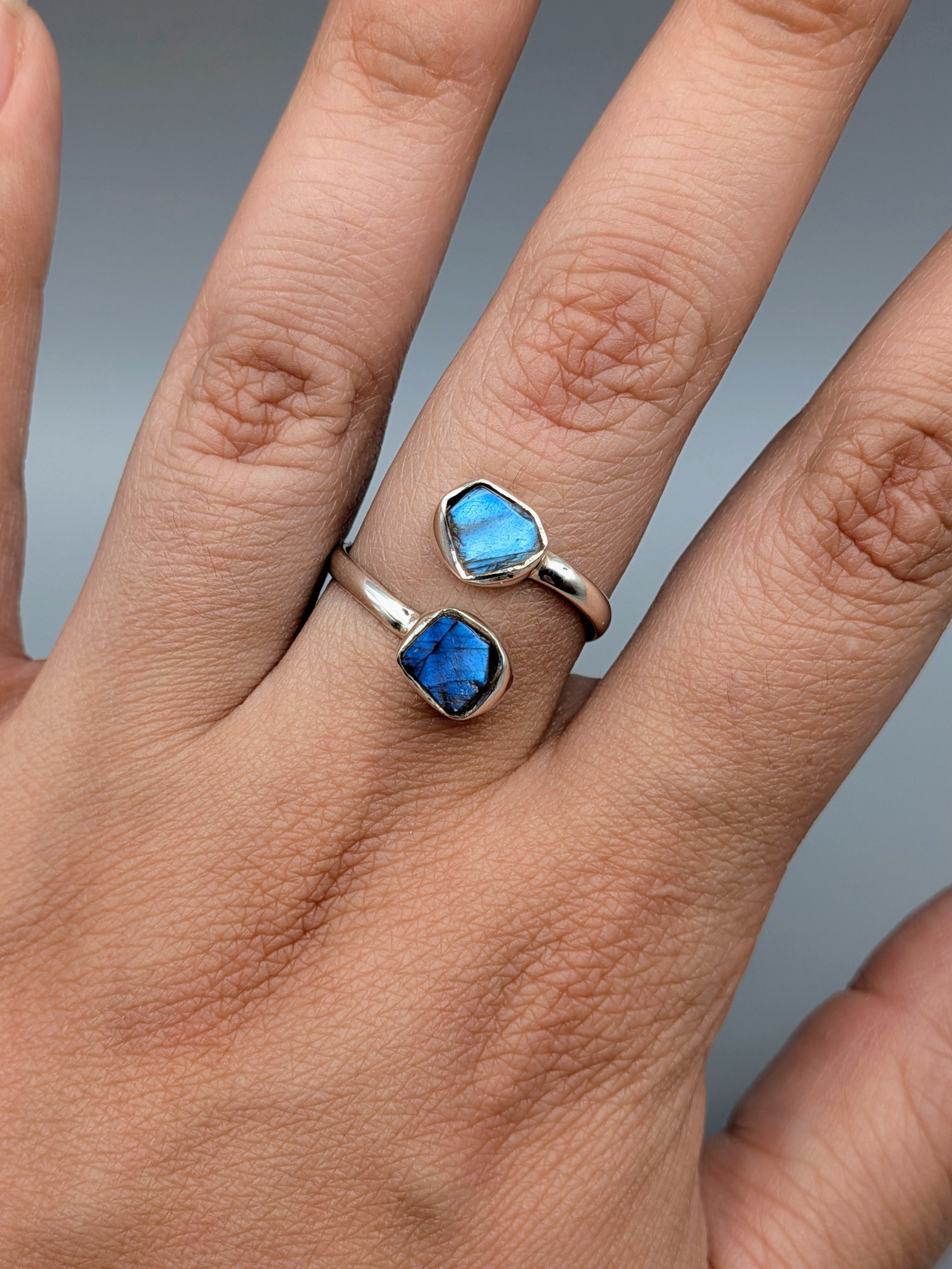 •LABRADORITE - LIL' FREEFORMS• adjustable silver ring (various sizes)