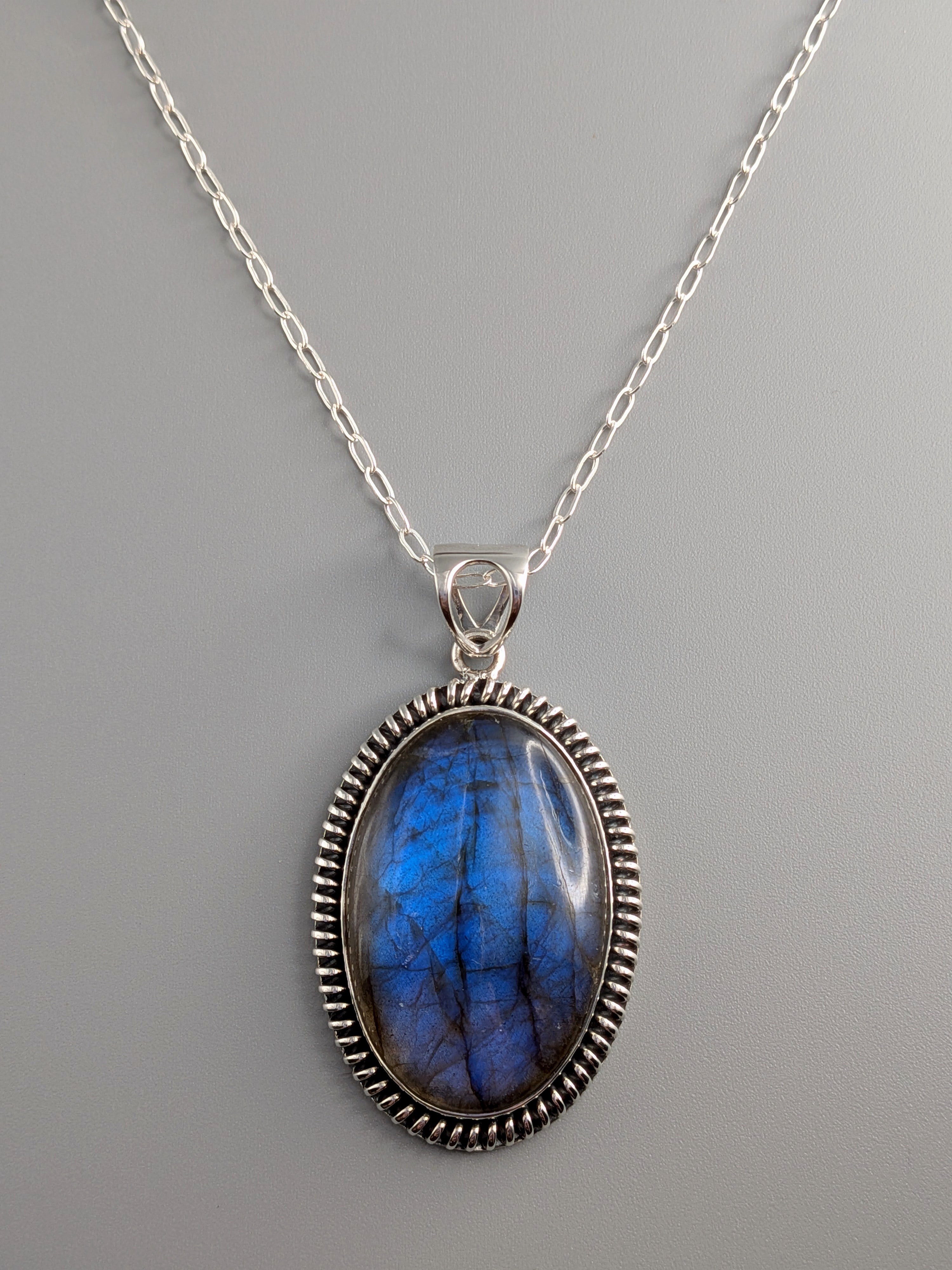 •LABRADORITE OVAL - COILED• sterling silver pendant