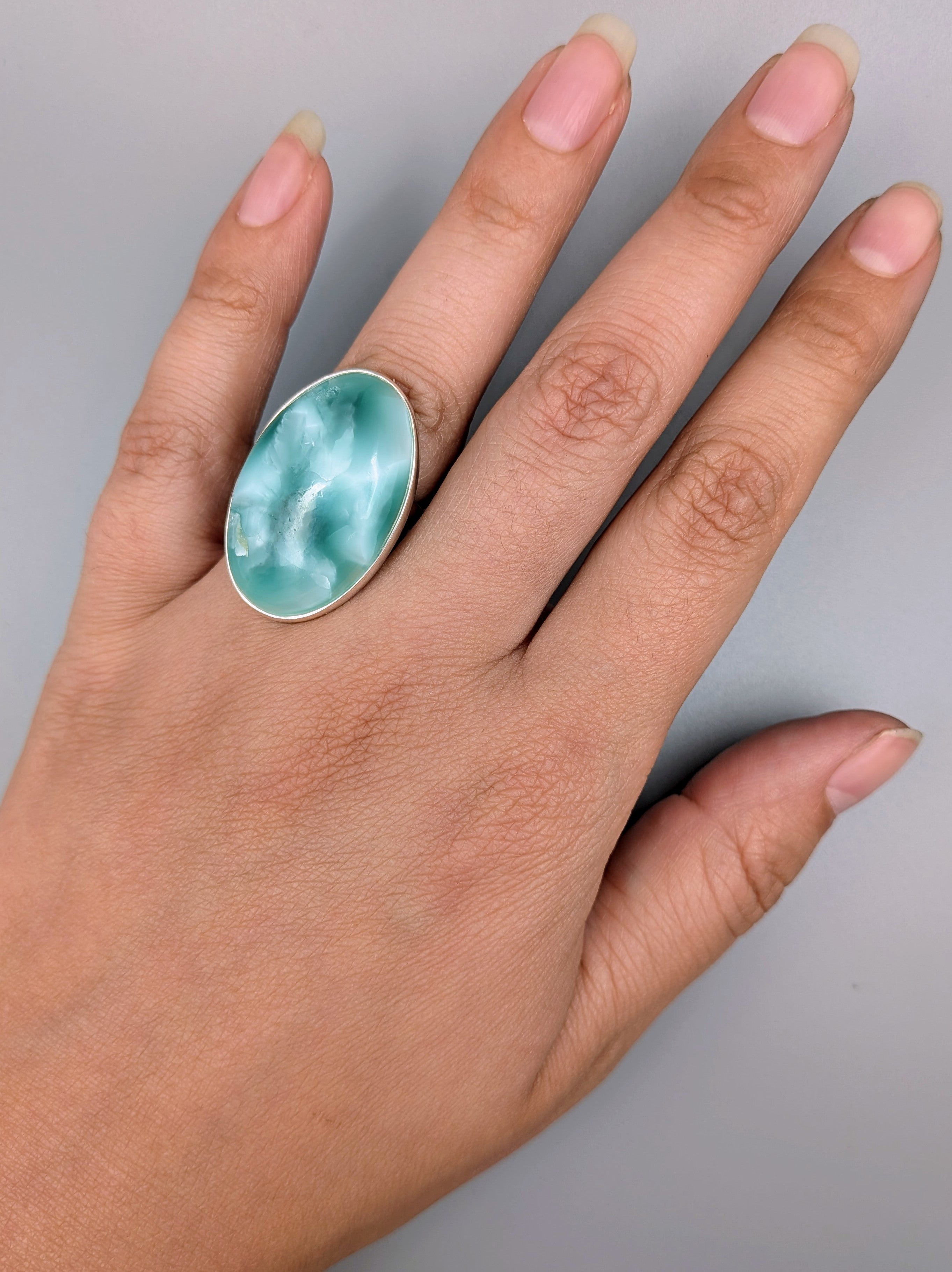 •HEMIMORPHITE - MEDIUM OVAL• split band silver ring (various sizes)
