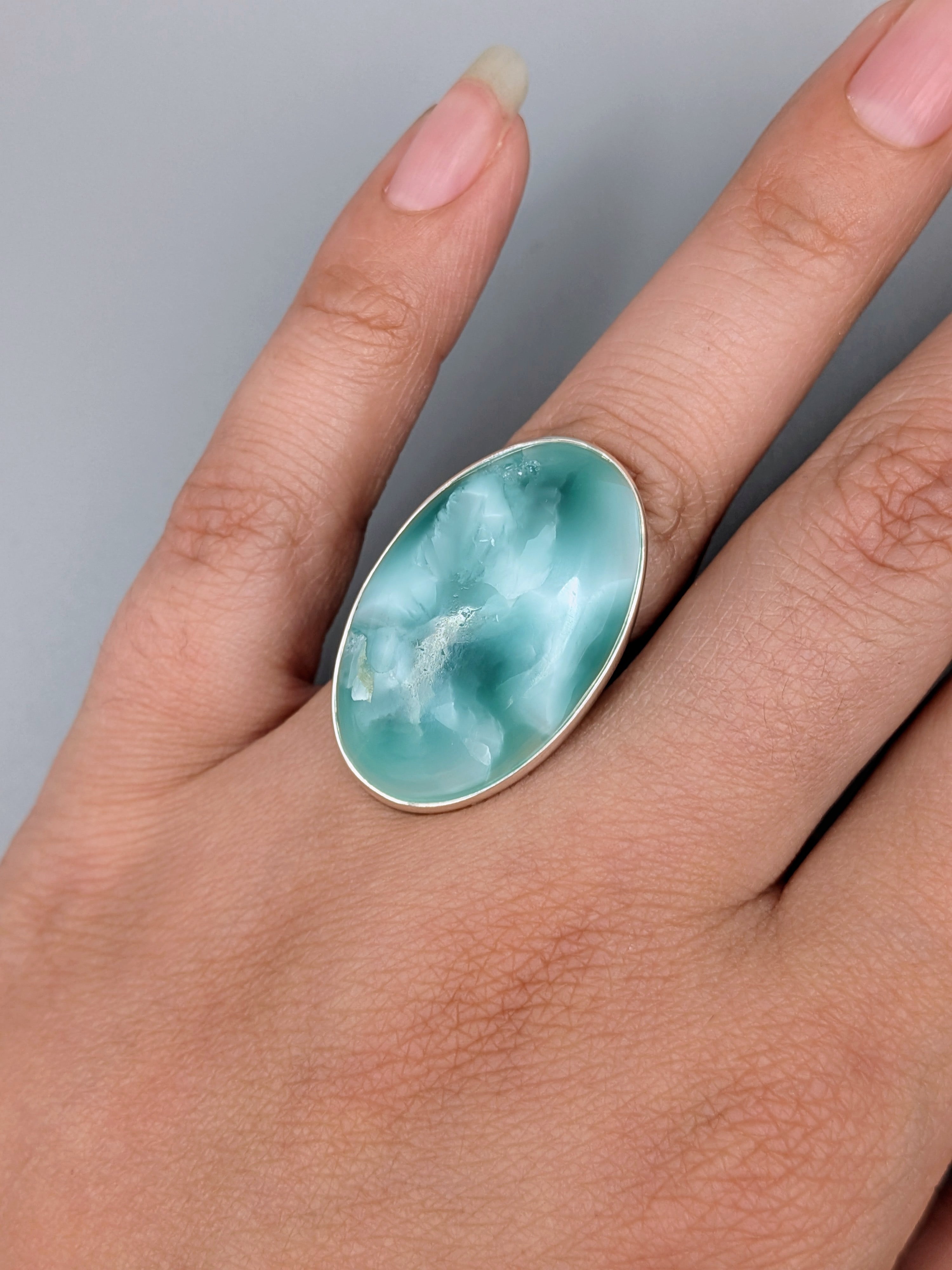 •HEMIMORPHITE - MEDIUM OVAL• split band silver ring (various sizes)