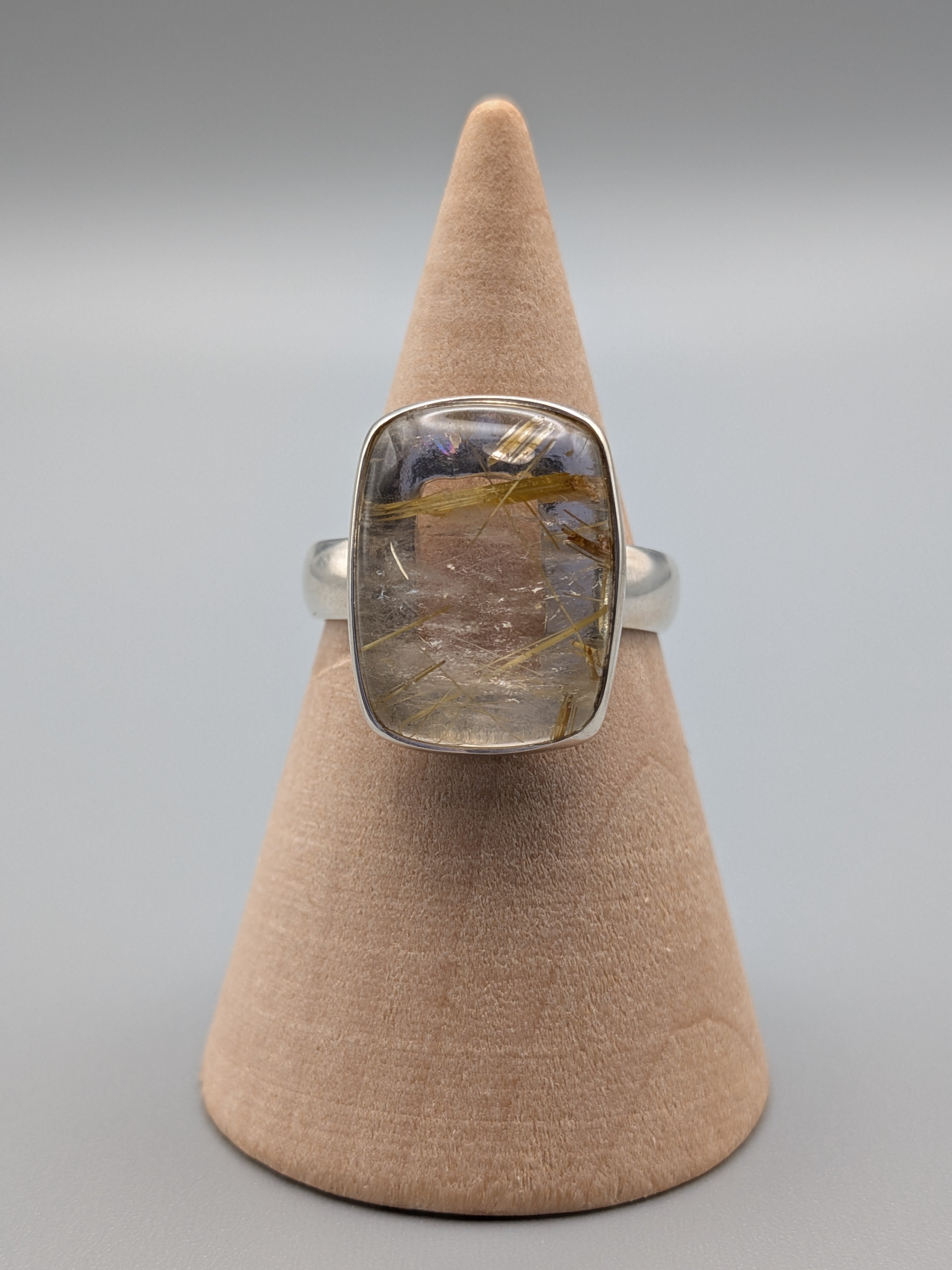 •RUTILATED QUARTZ - SOFT SQUARE• simple bezel silver ring (size 7)