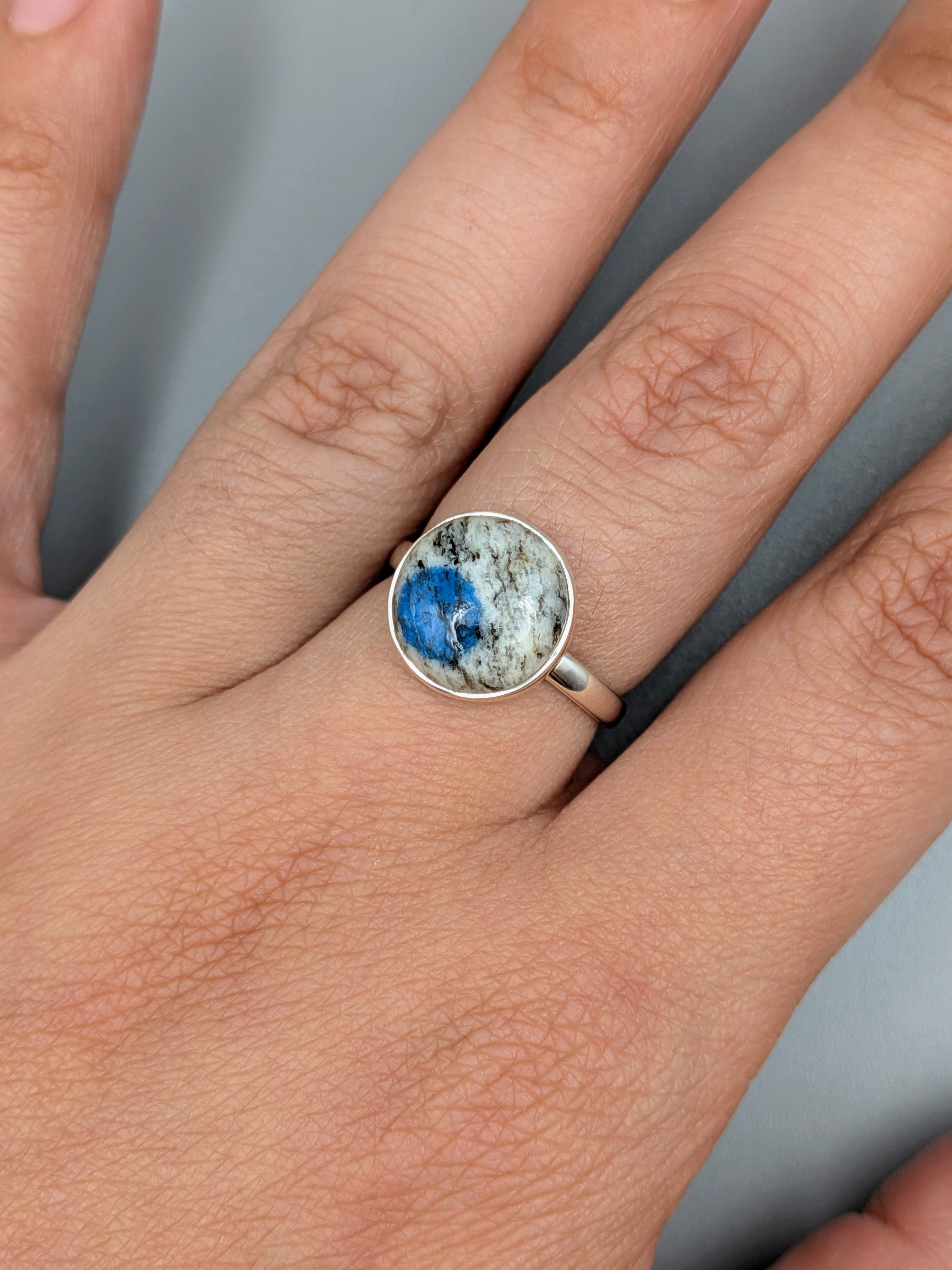 •AZURITE GRANITE - ROUND• simple band silver ring (size 8)