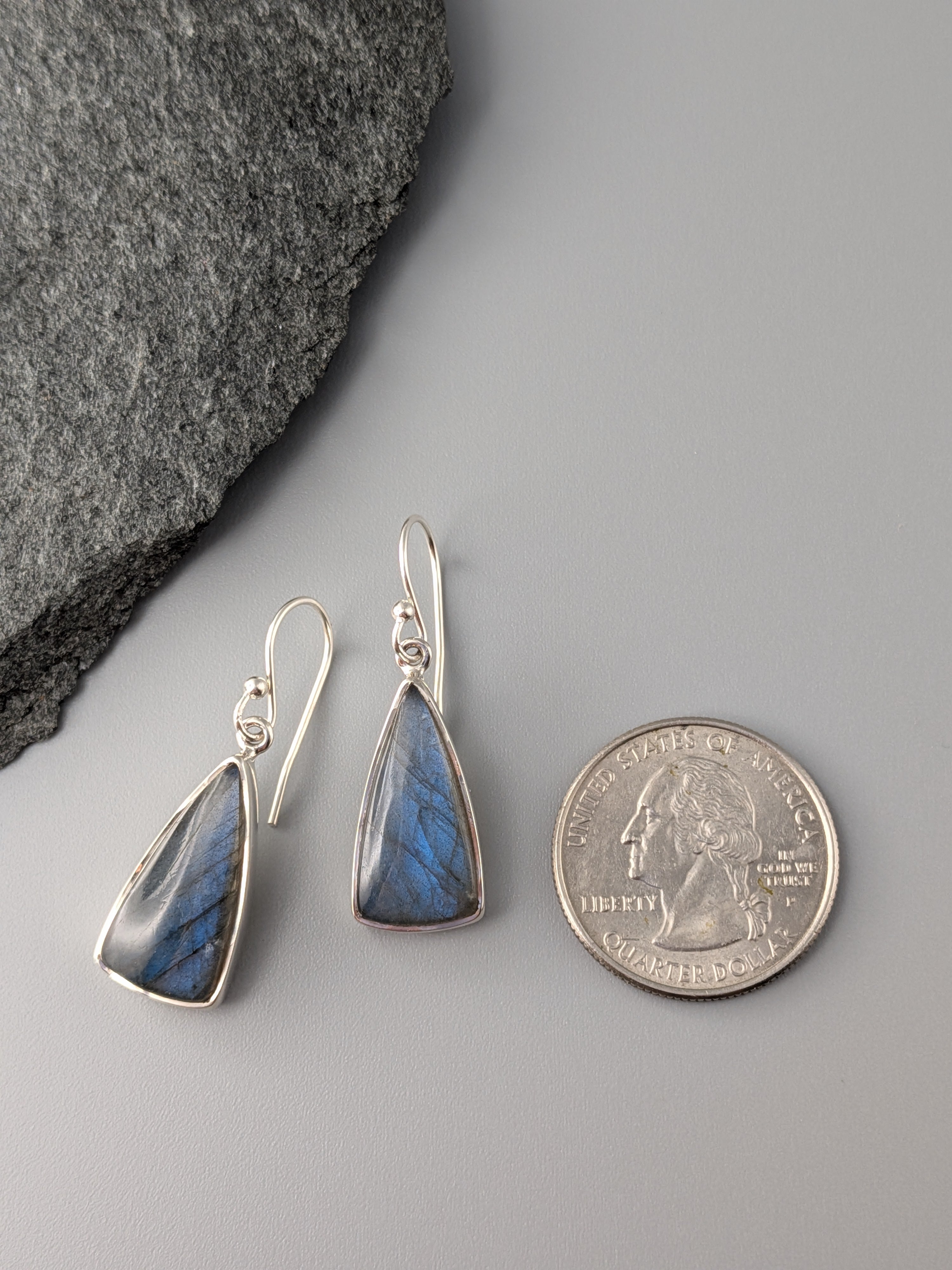 •LABRADORITE SOFT TRIANGLE• silver dangle earrings