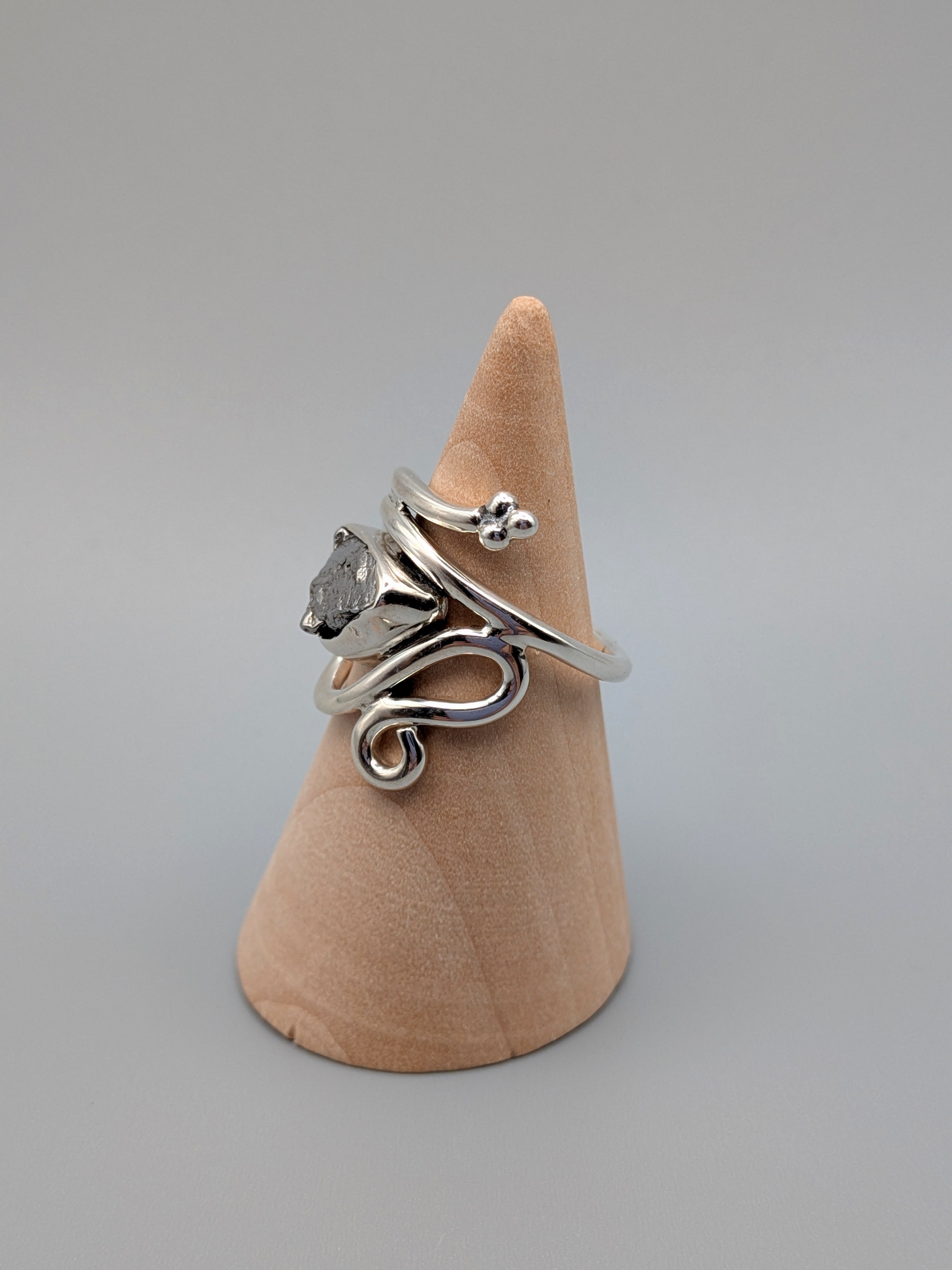 •METEORITE FREEFORM - FLOW• simple bezel silver ring (various sizes)