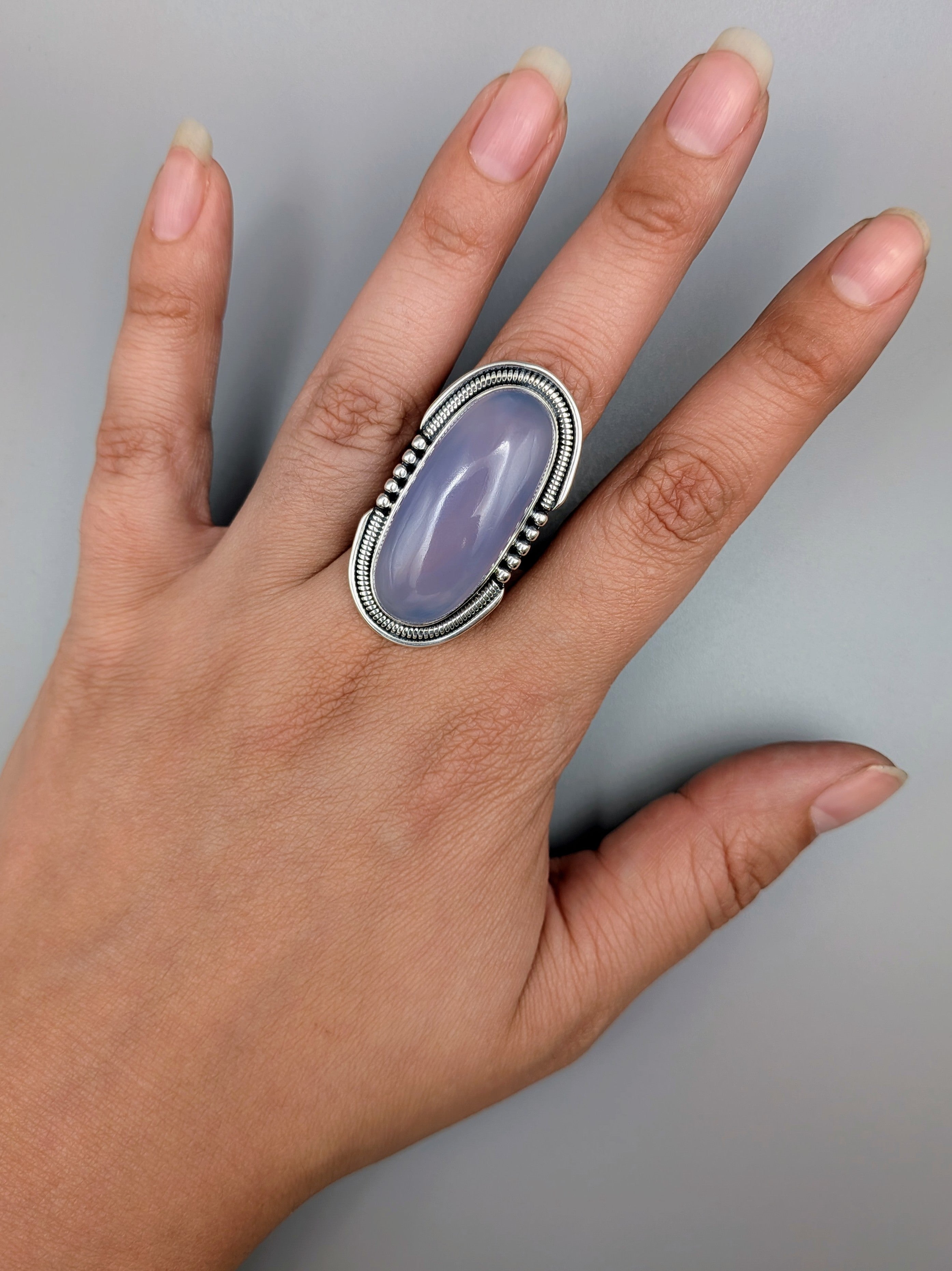 •BLUE CHALCEDONY - INTERSTELLAR• split band silver ring (various sizes)