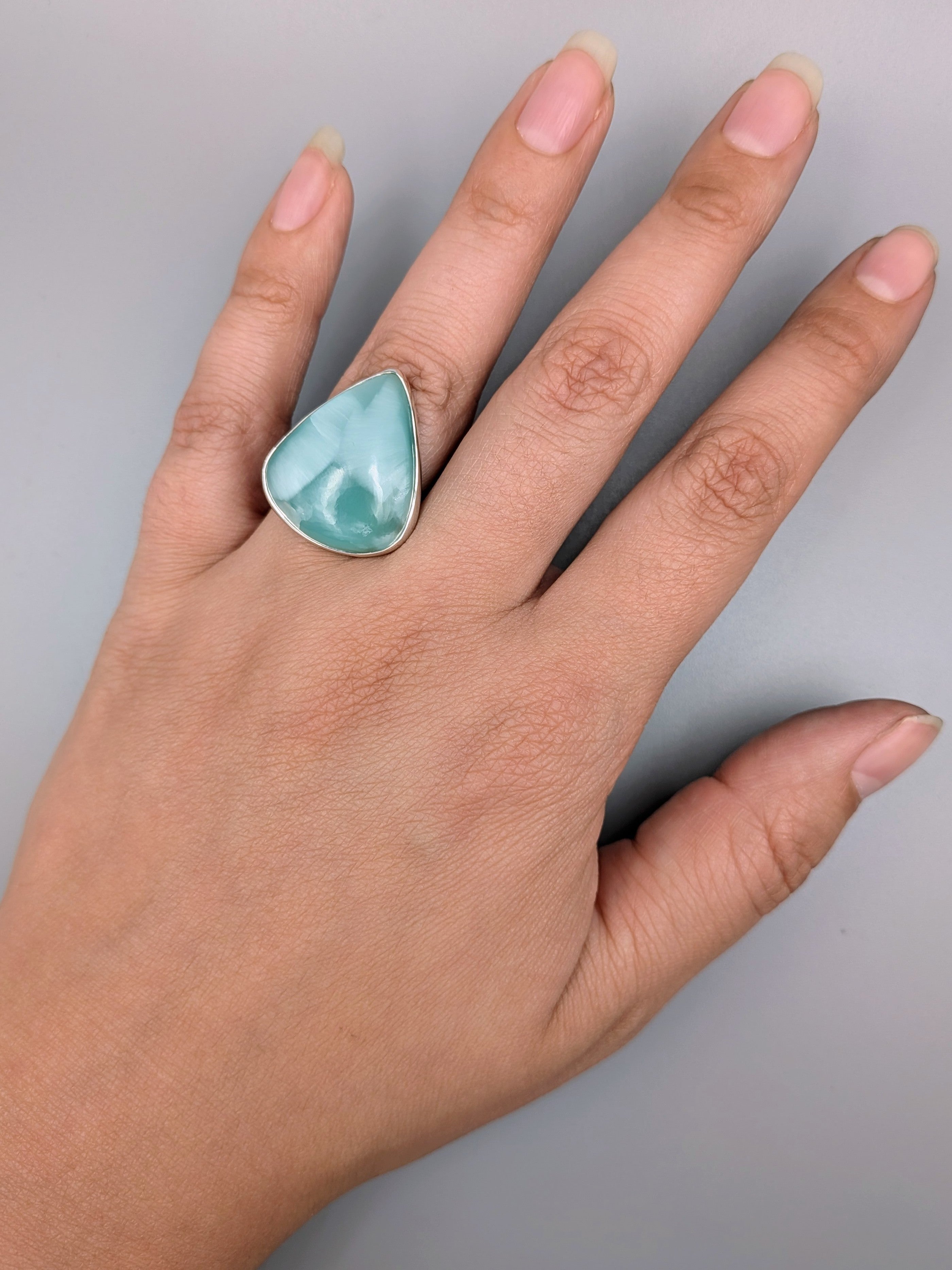 •HEMIMORPHITE - TEARDROP• simple band silver ring (size 6)
