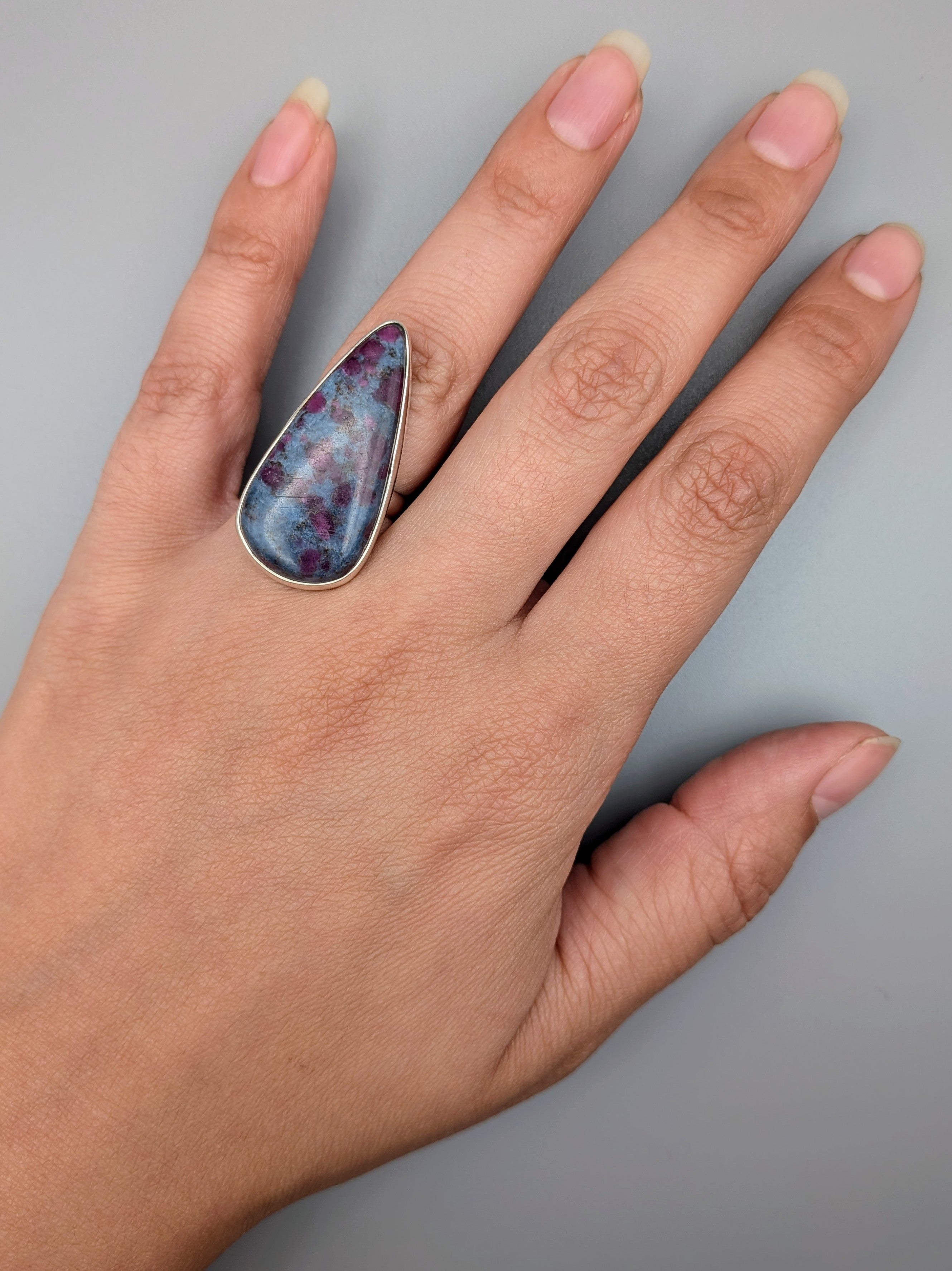 •RUBY KYANITE - TEAR• simple bezel silver ring (size 5.75)