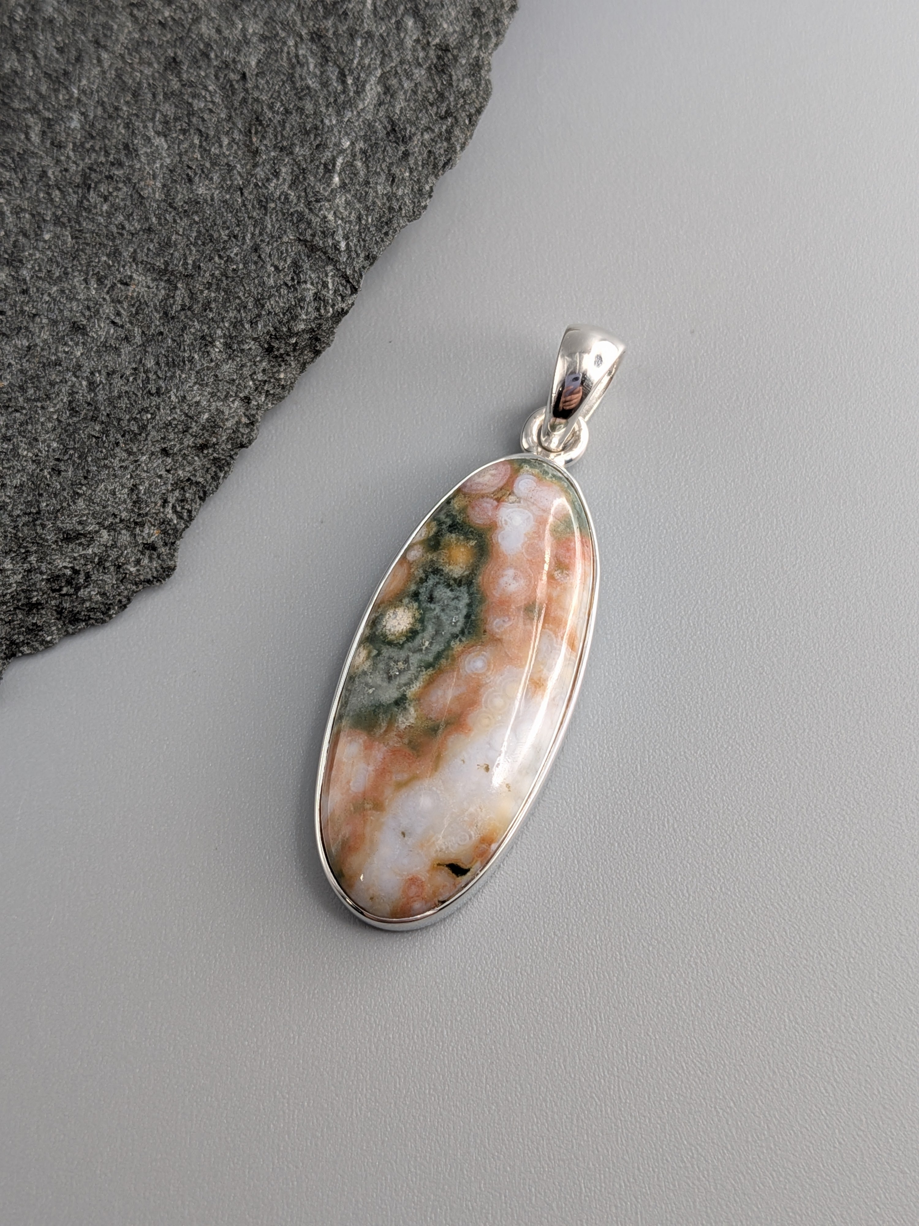 •OCEAN JASPER OVAL• sterling silver pendant