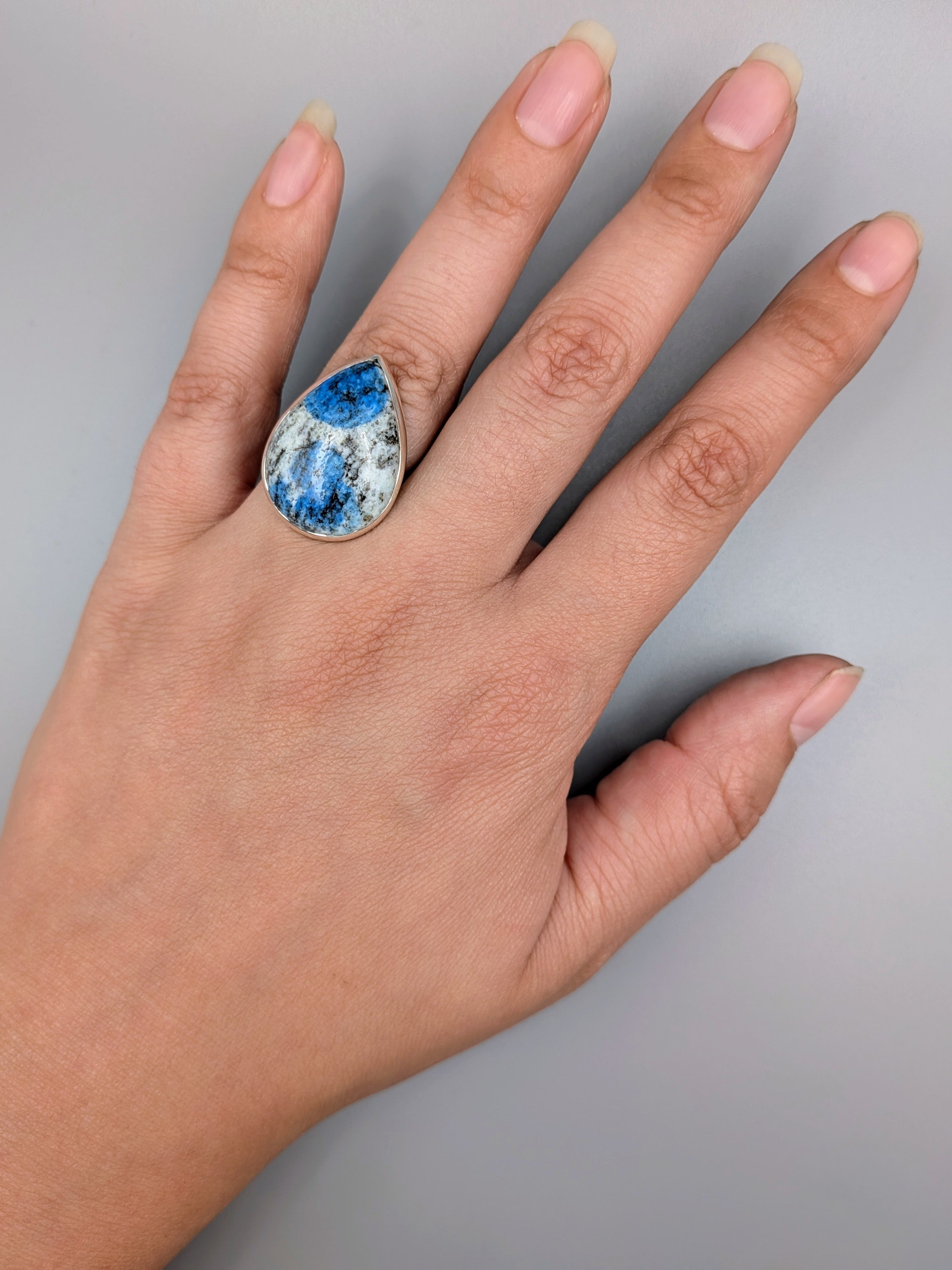 •AZURITE GRANITE - TEAR• simple band silver ring (size 6)