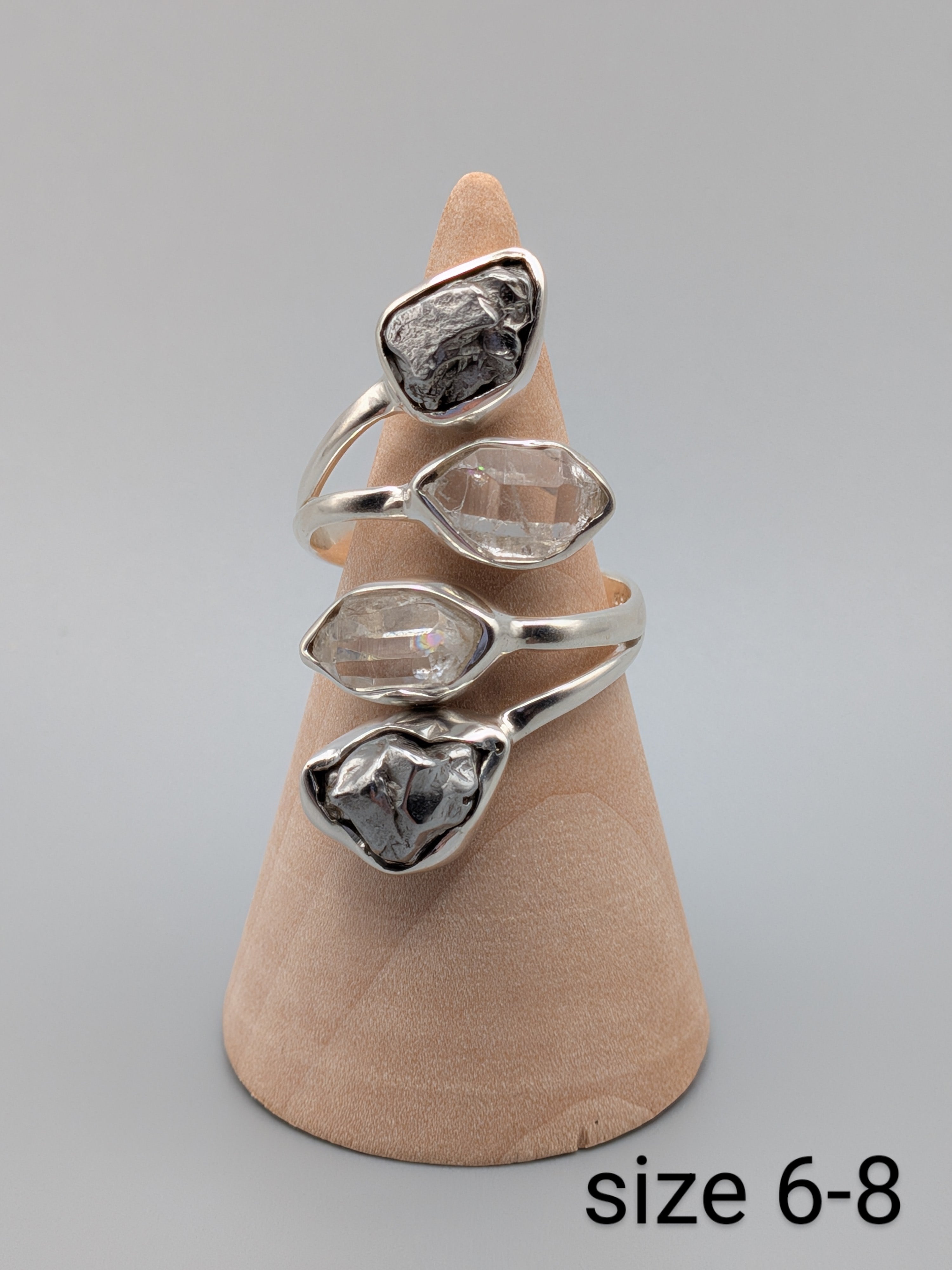 •METEORITE + HERKIMER• adjustable silver ring (various options)