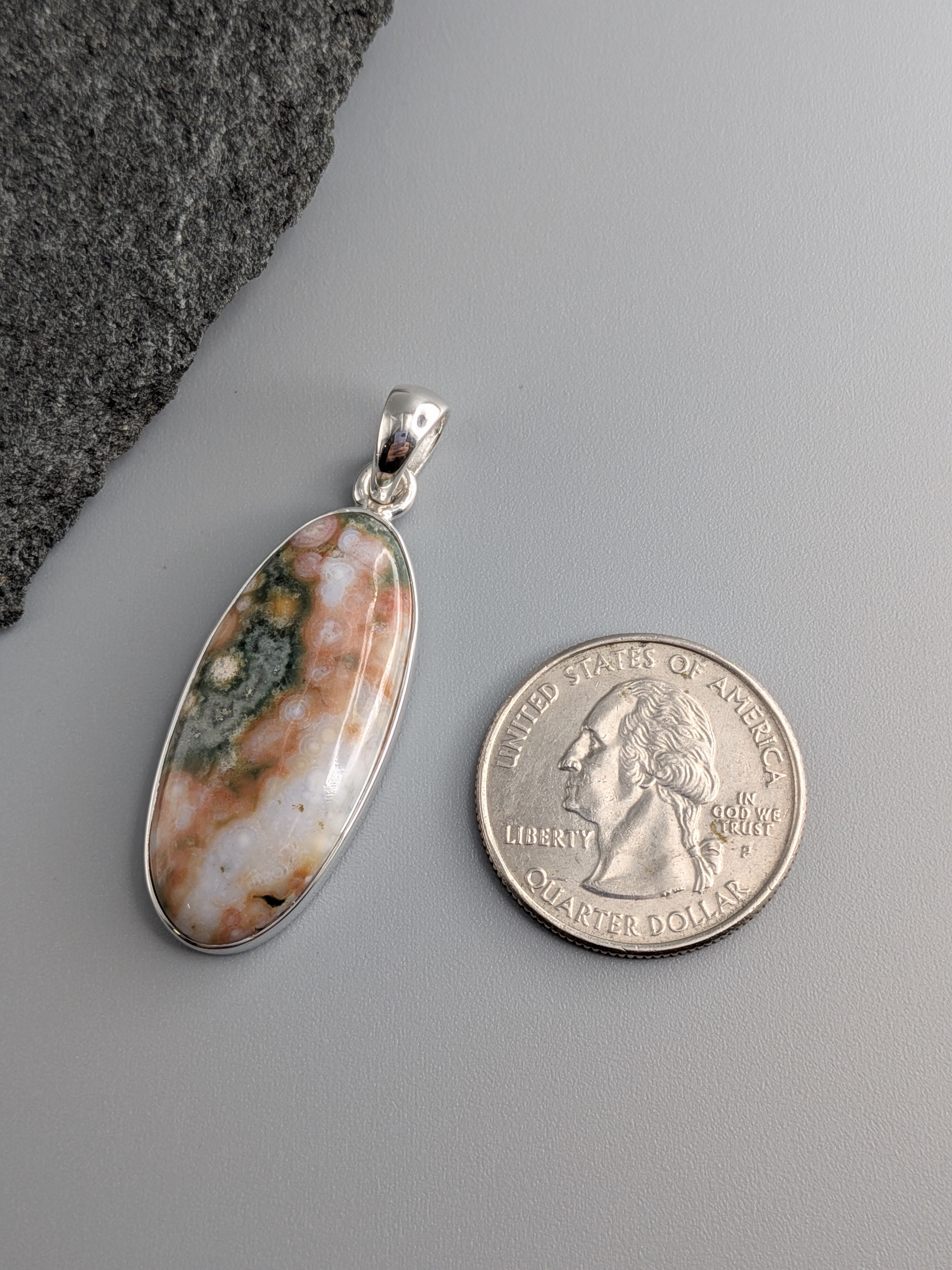 •OCEAN JASPER OVAL• sterling silver pendant