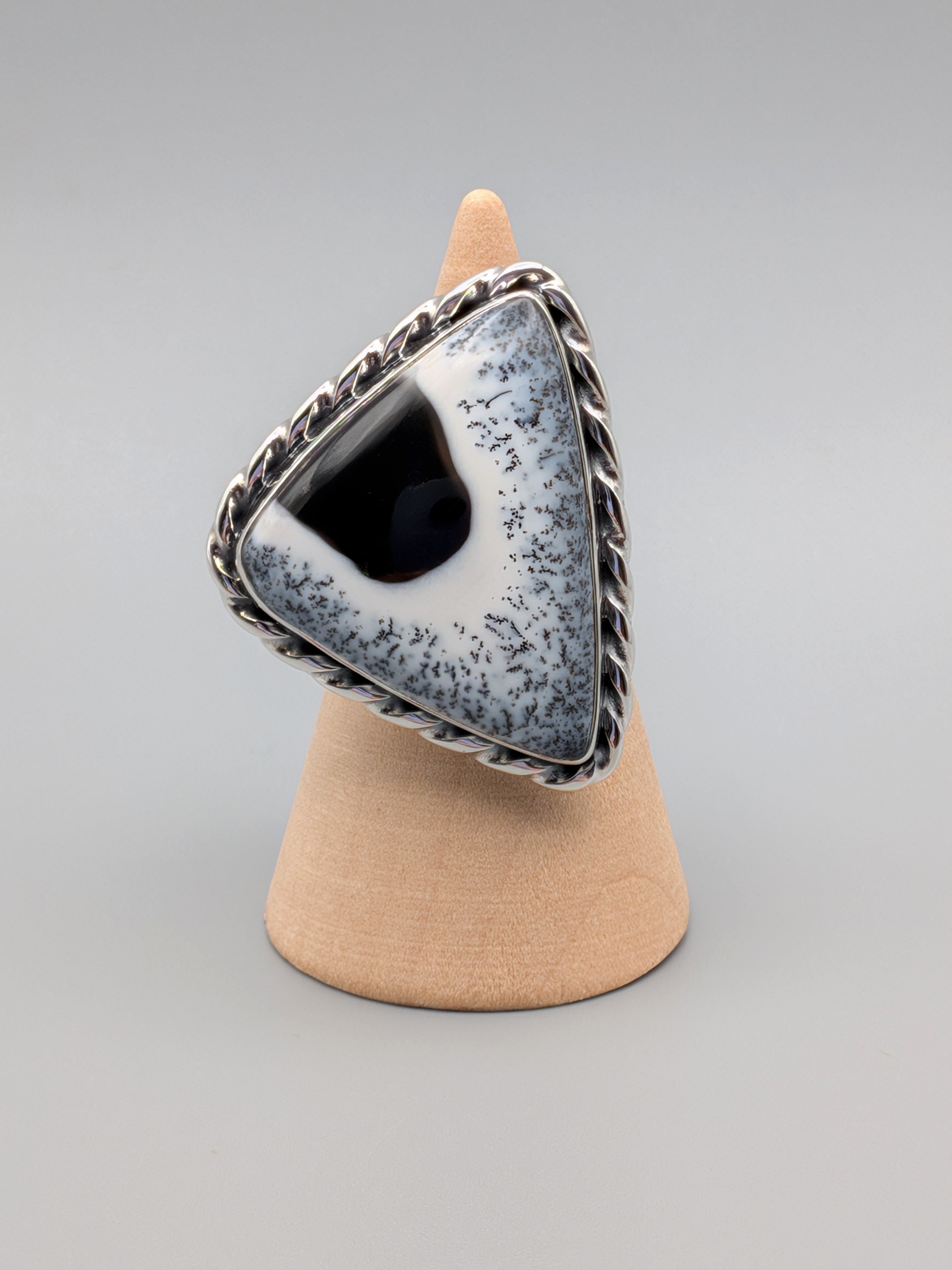 •DENDRITIC OPAL - SOFT TRI• twisted bezel silver ring (size 7)