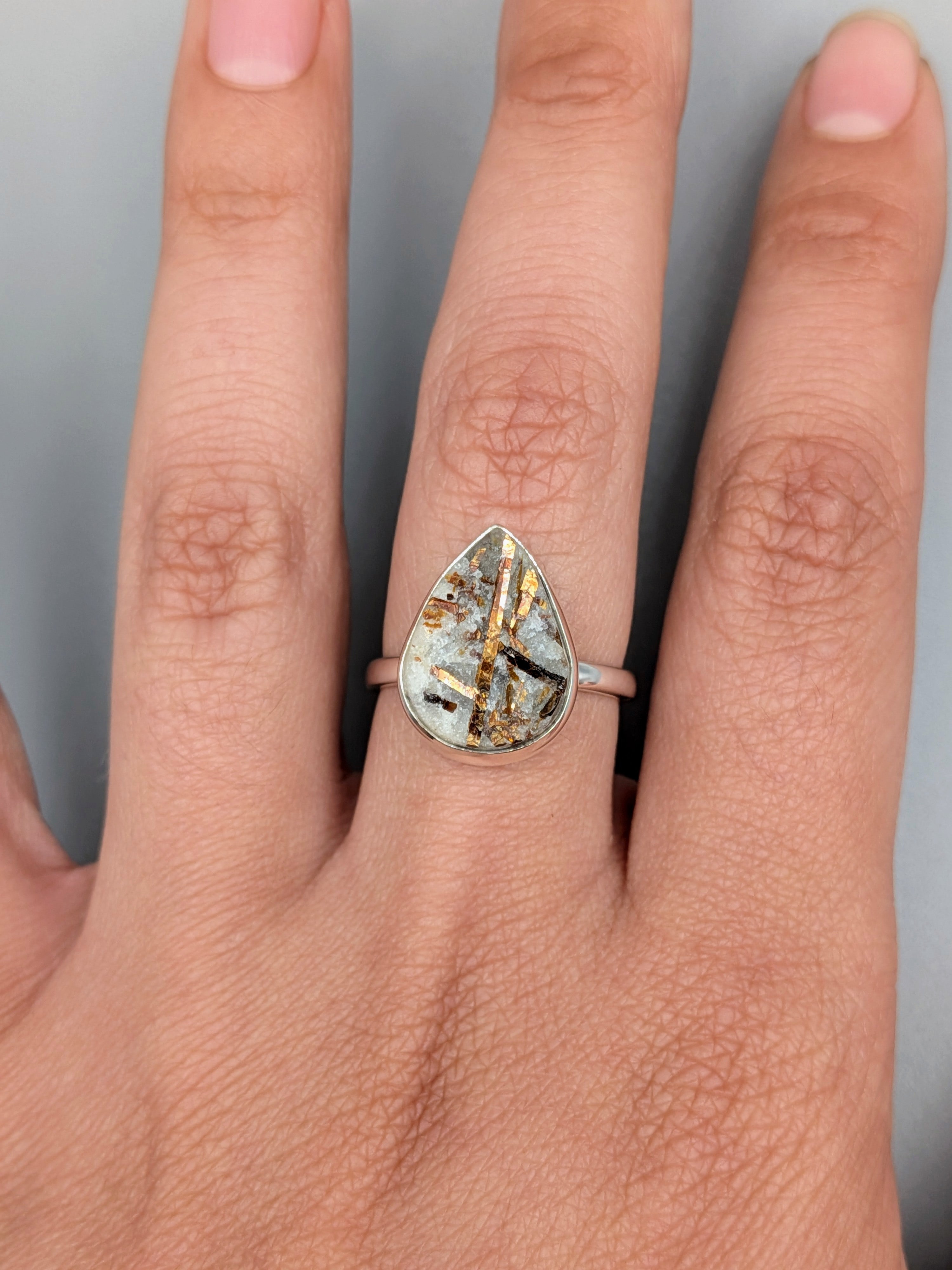 •ASTROPHYLLITE - TEAR• simple bezel silver ring (size 8)