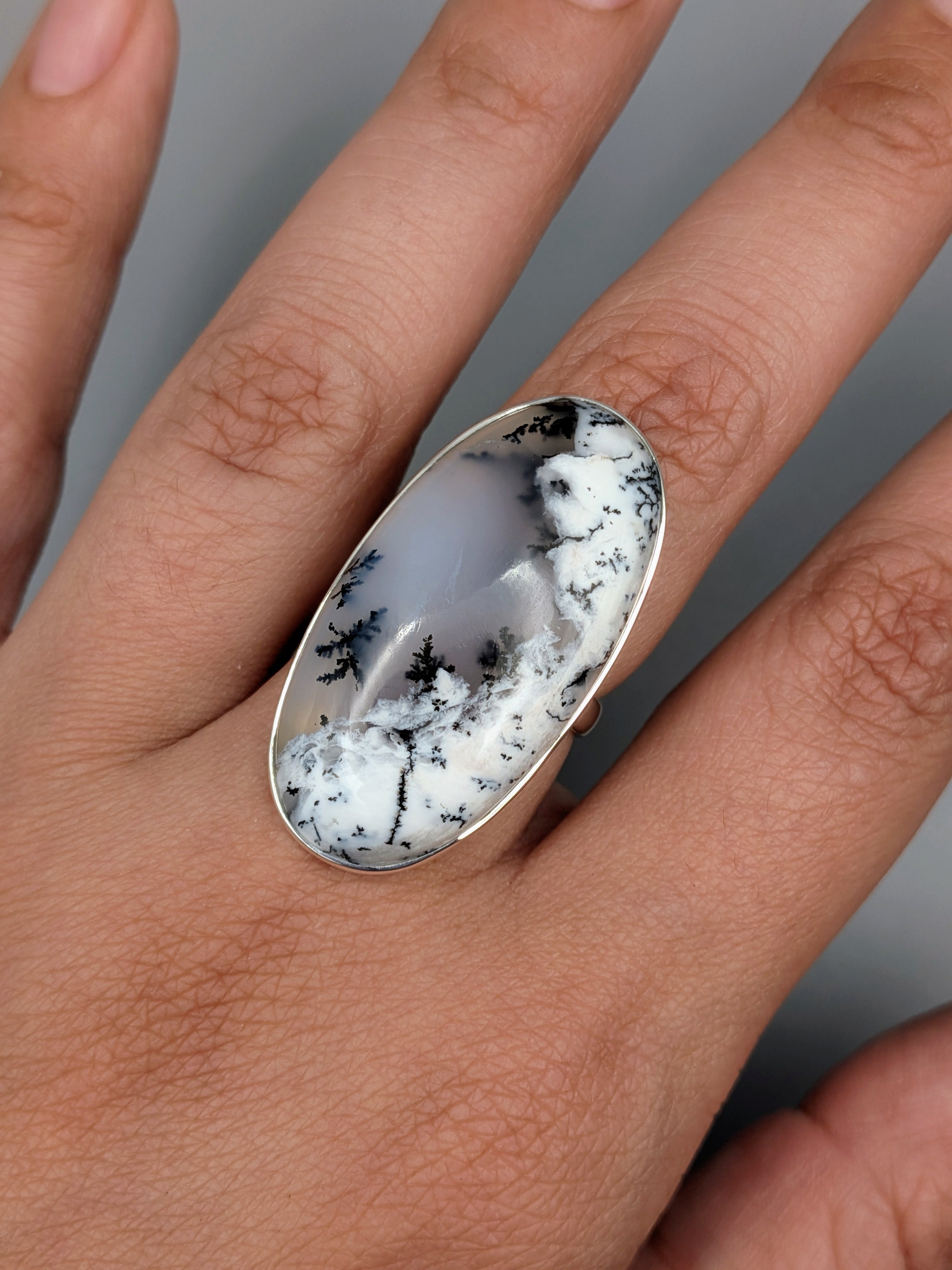 •DENDRITIC OPAL - OVAL• simple bezel silver ring (size 7.5)