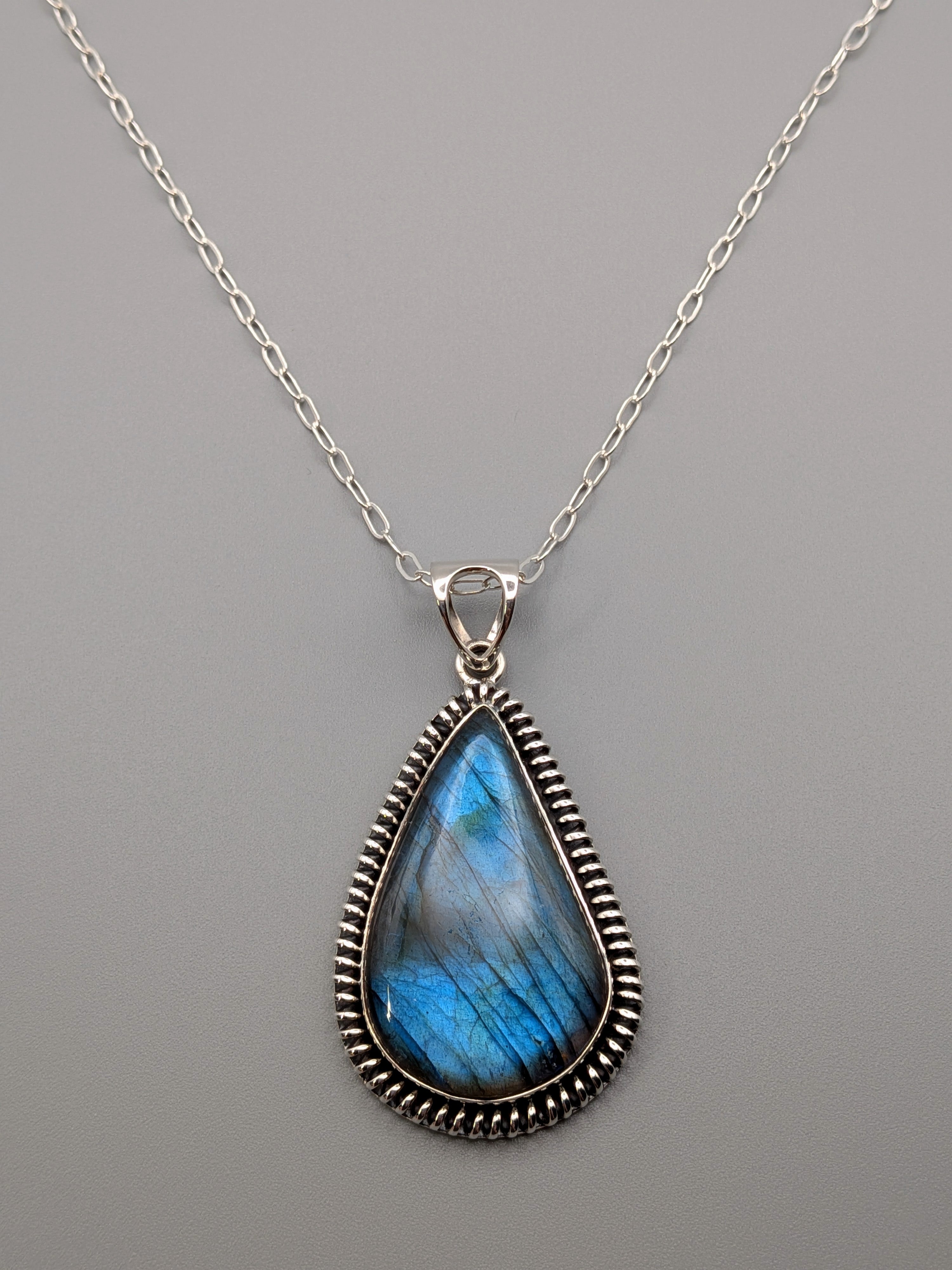 •LABRADORITE TEARDROP - COILED• sterling silver pendant