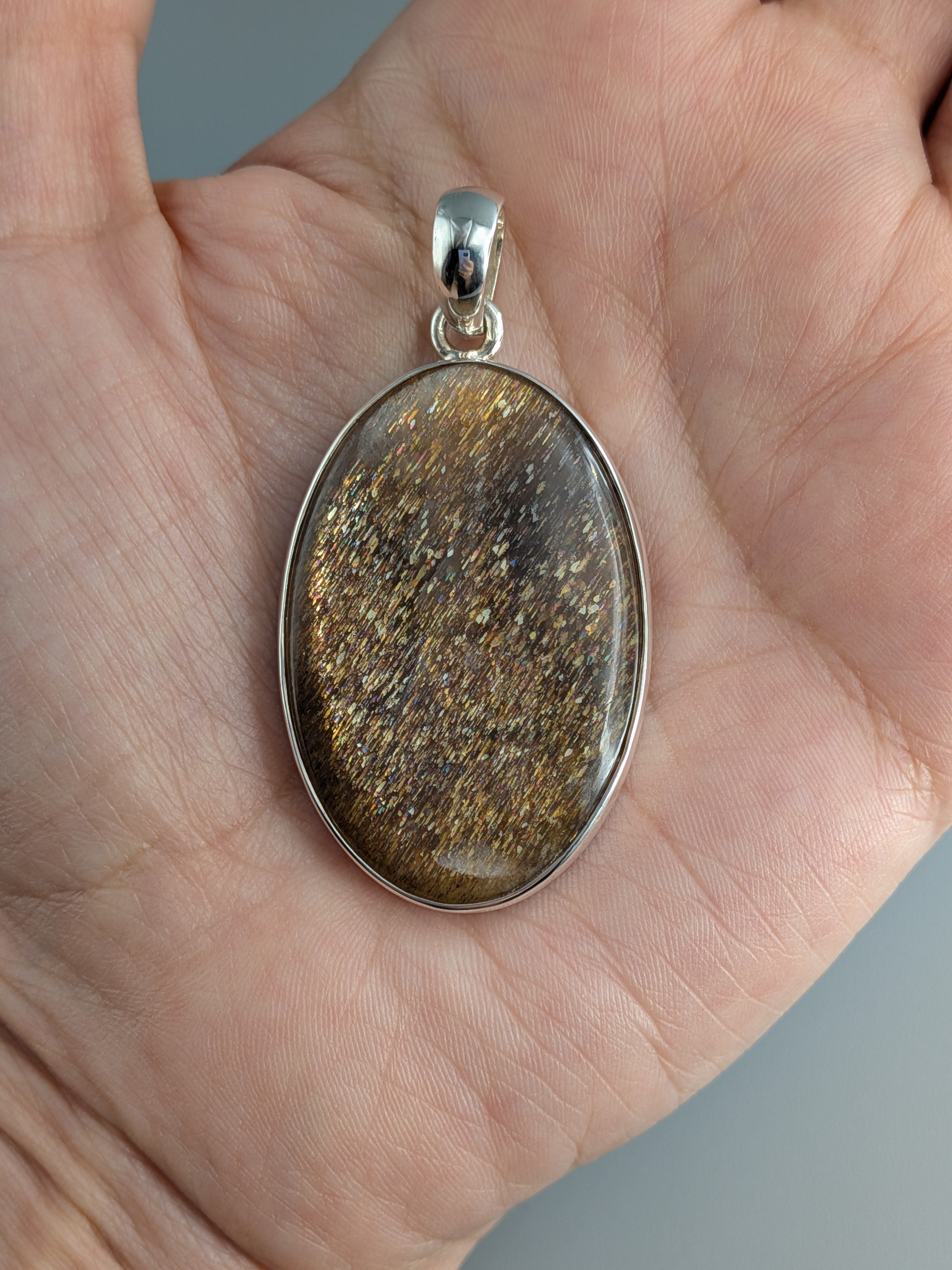 •SUN/MOONSTONE - OVAL 5• sterling silver pendant