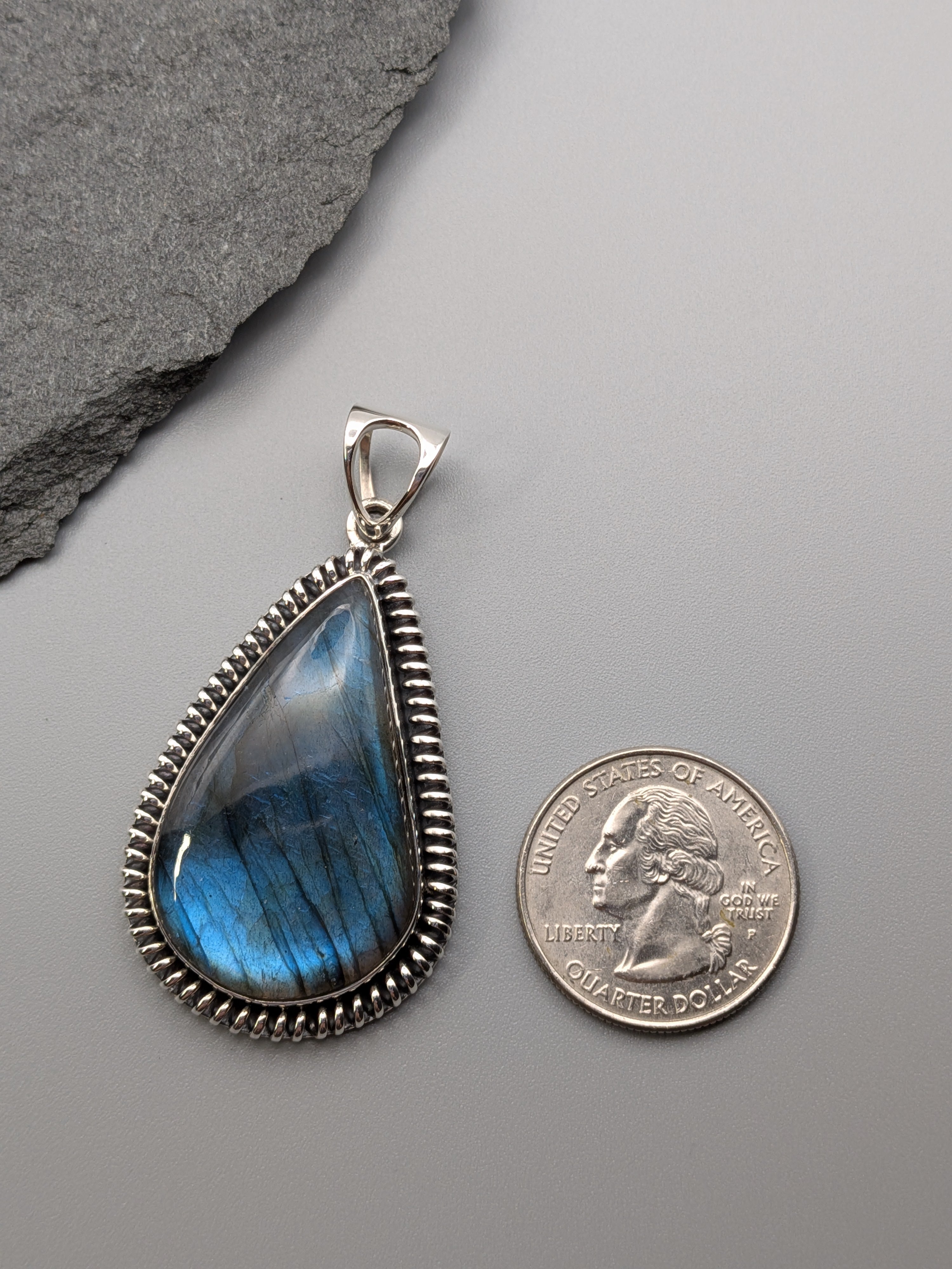 •LABRADORITE TEARDROP - COILED• sterling silver pendant