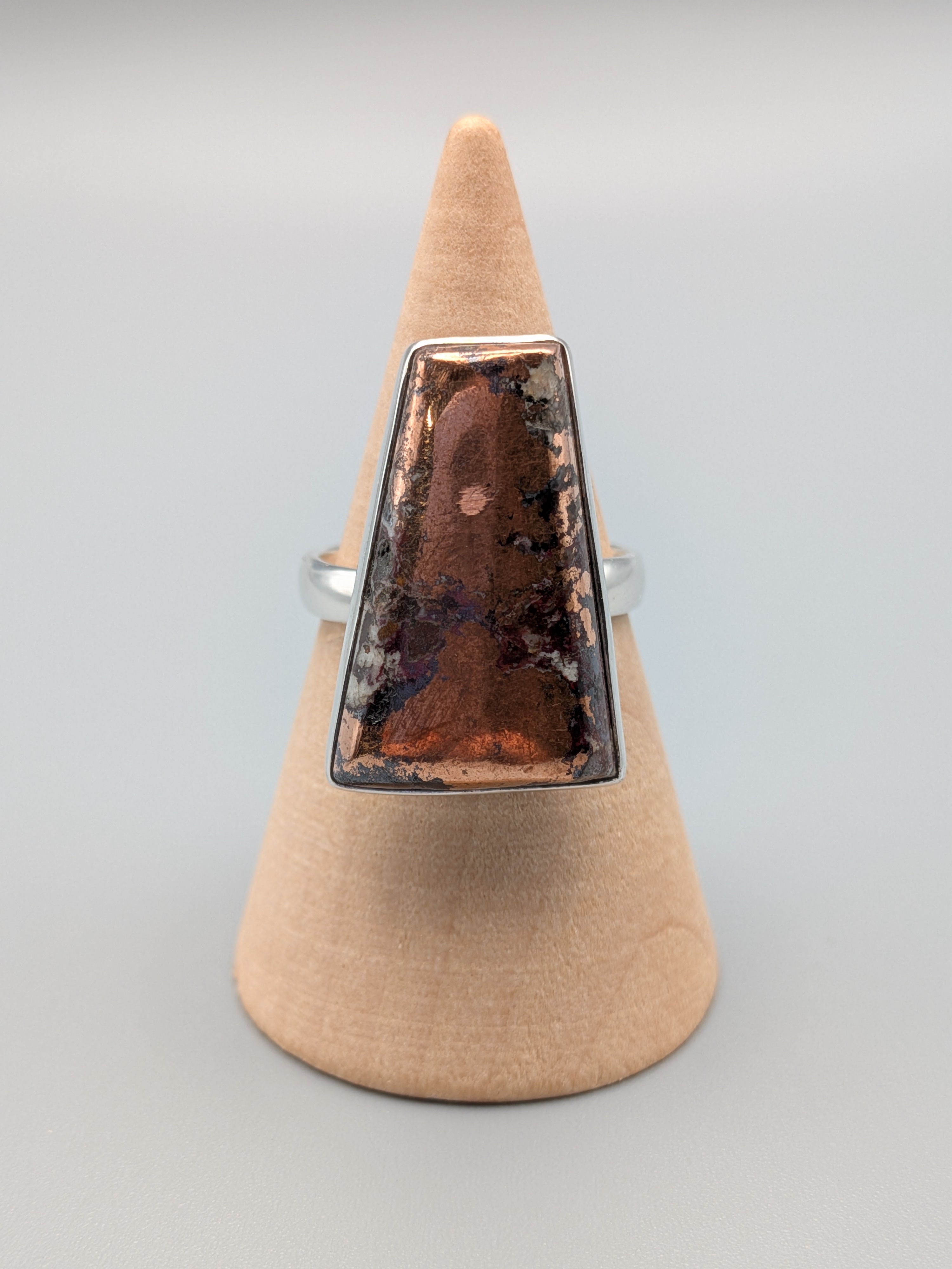 •COPPER IN MATRIX - PORTAL• simple bezel silver ring (size 8)