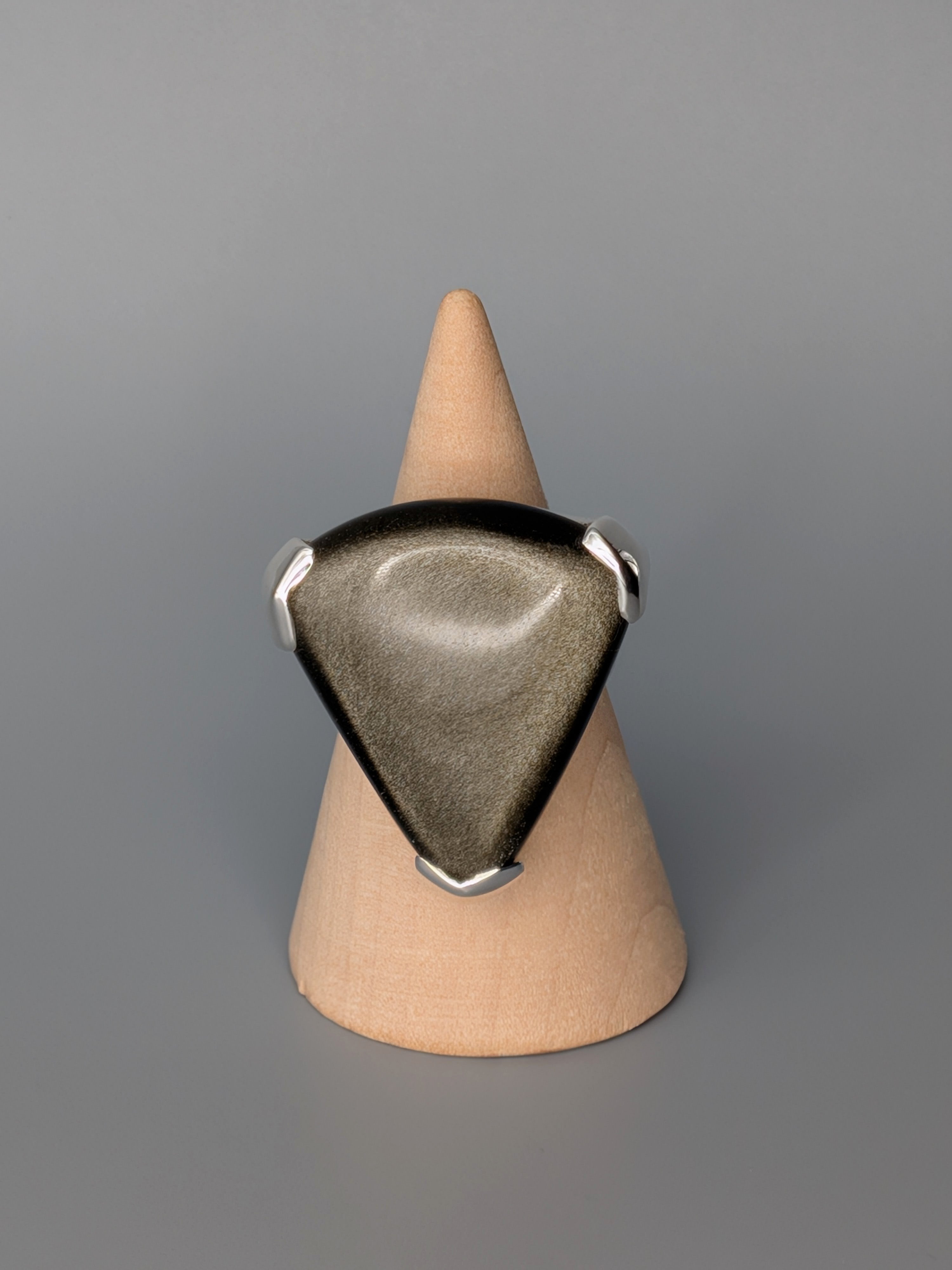 •GOLD SHEEN OBSIDIAN - WIDE TRI• bezel capped silver ring (size 9)