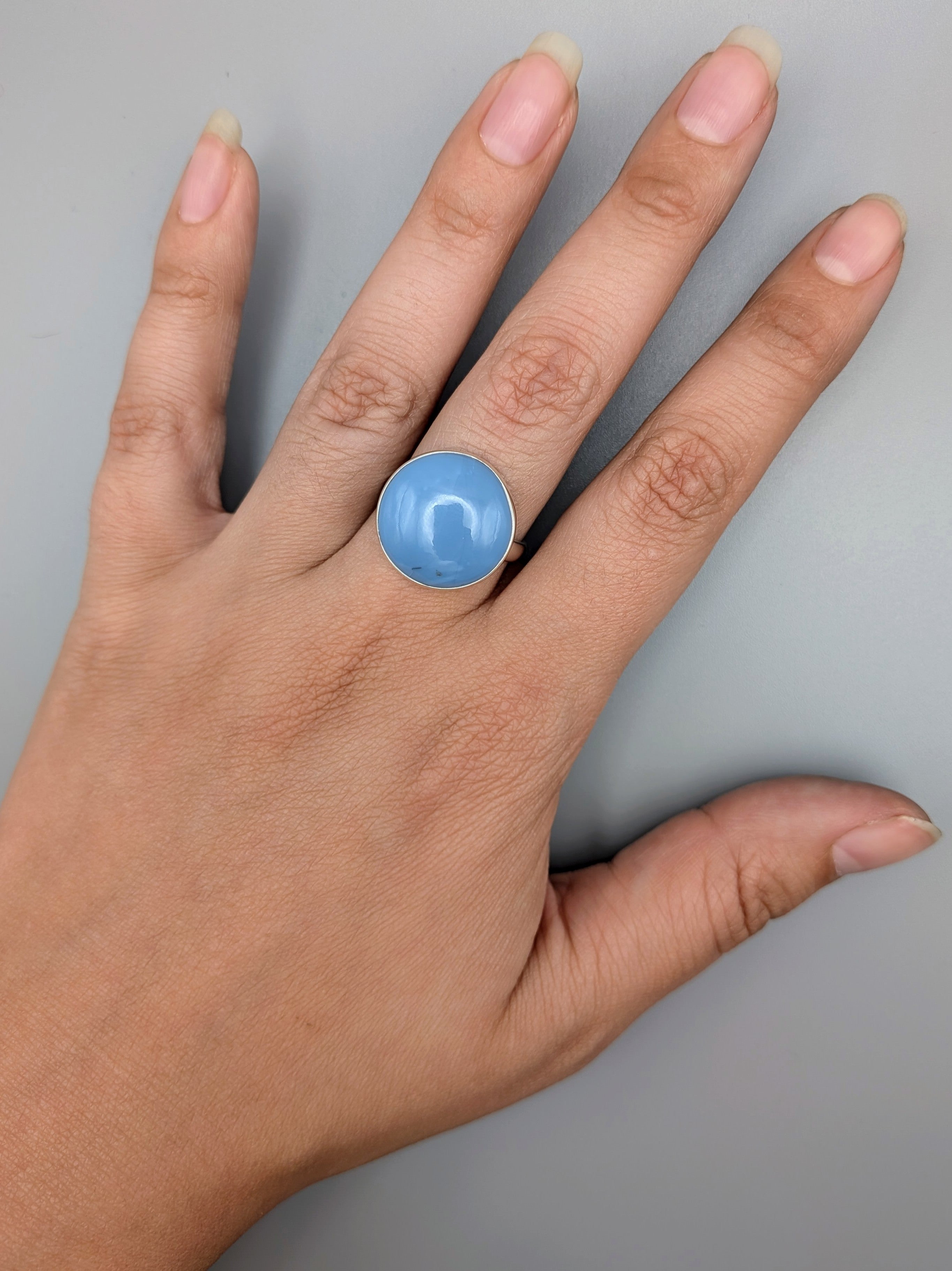 •OWYHEE BLUE OPAL - ROUND• simple band silver ring (size 10)