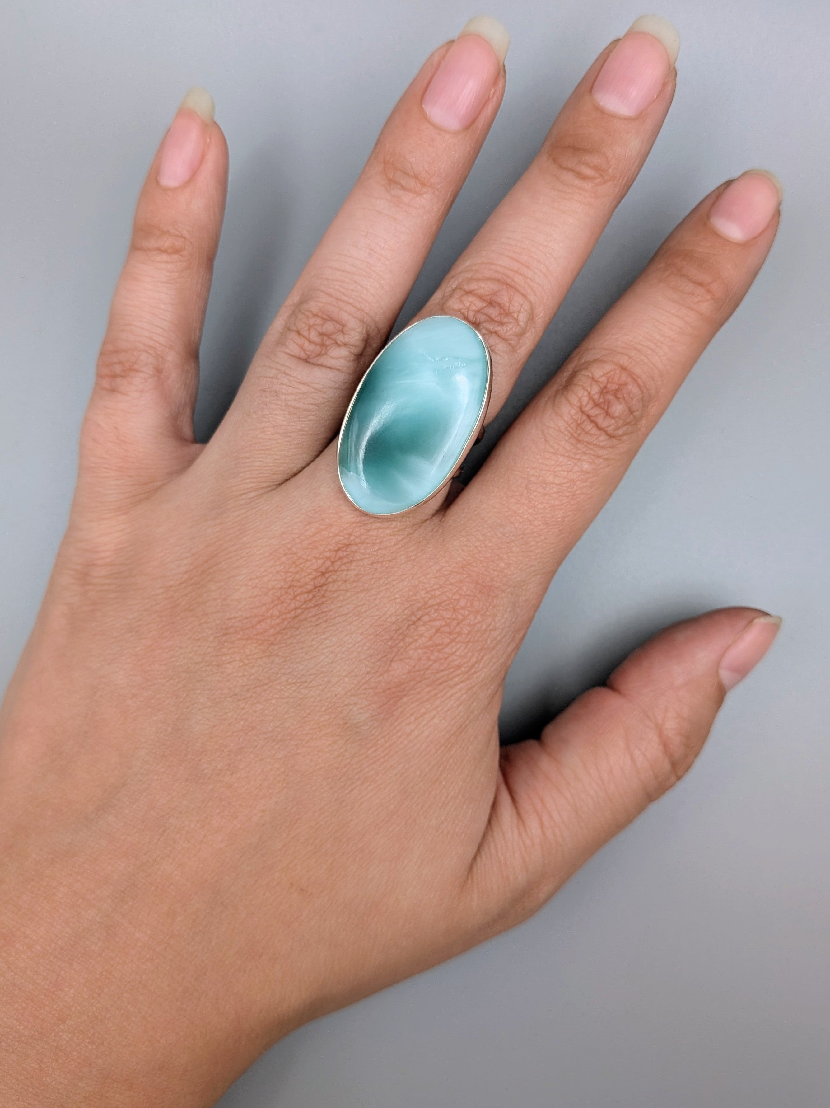 •HEMIMORPHITE - MEDIUM OVAL• split band silver ring (various sizes)