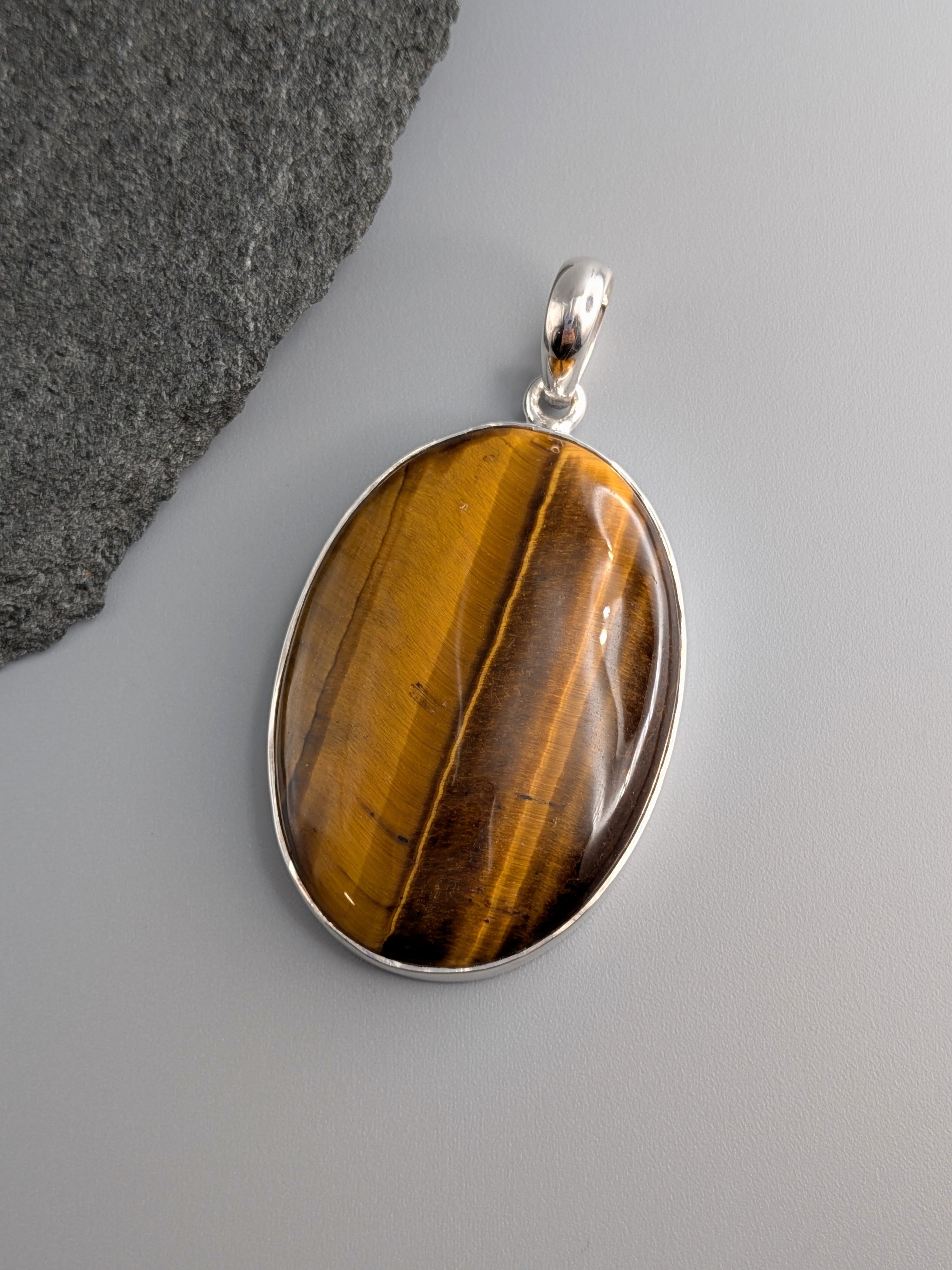 •TIGER'S EYE - OVAL 3• sterling silver pendant
