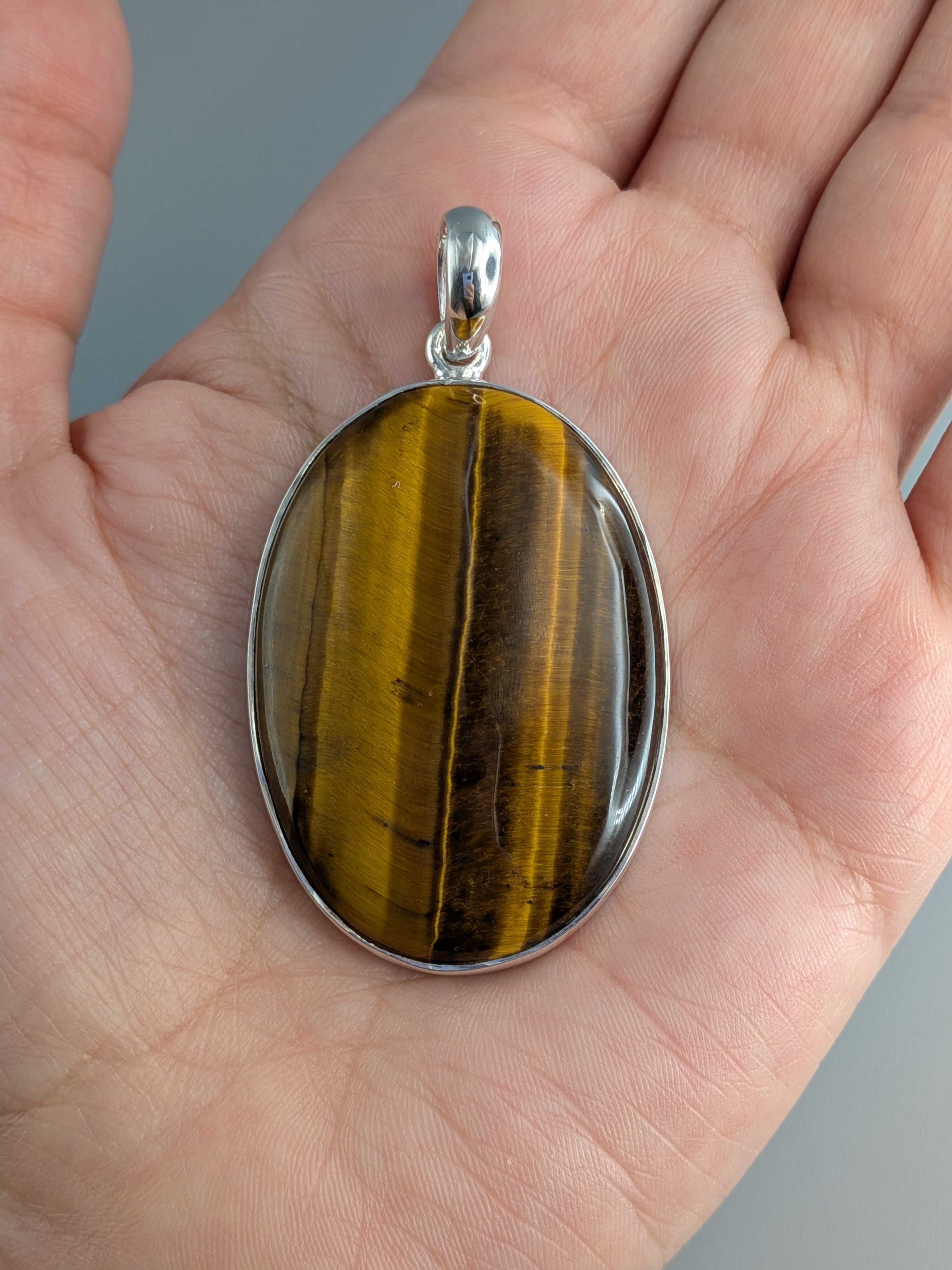 •TIGER'S EYE - OVAL 3• sterling silver pendant