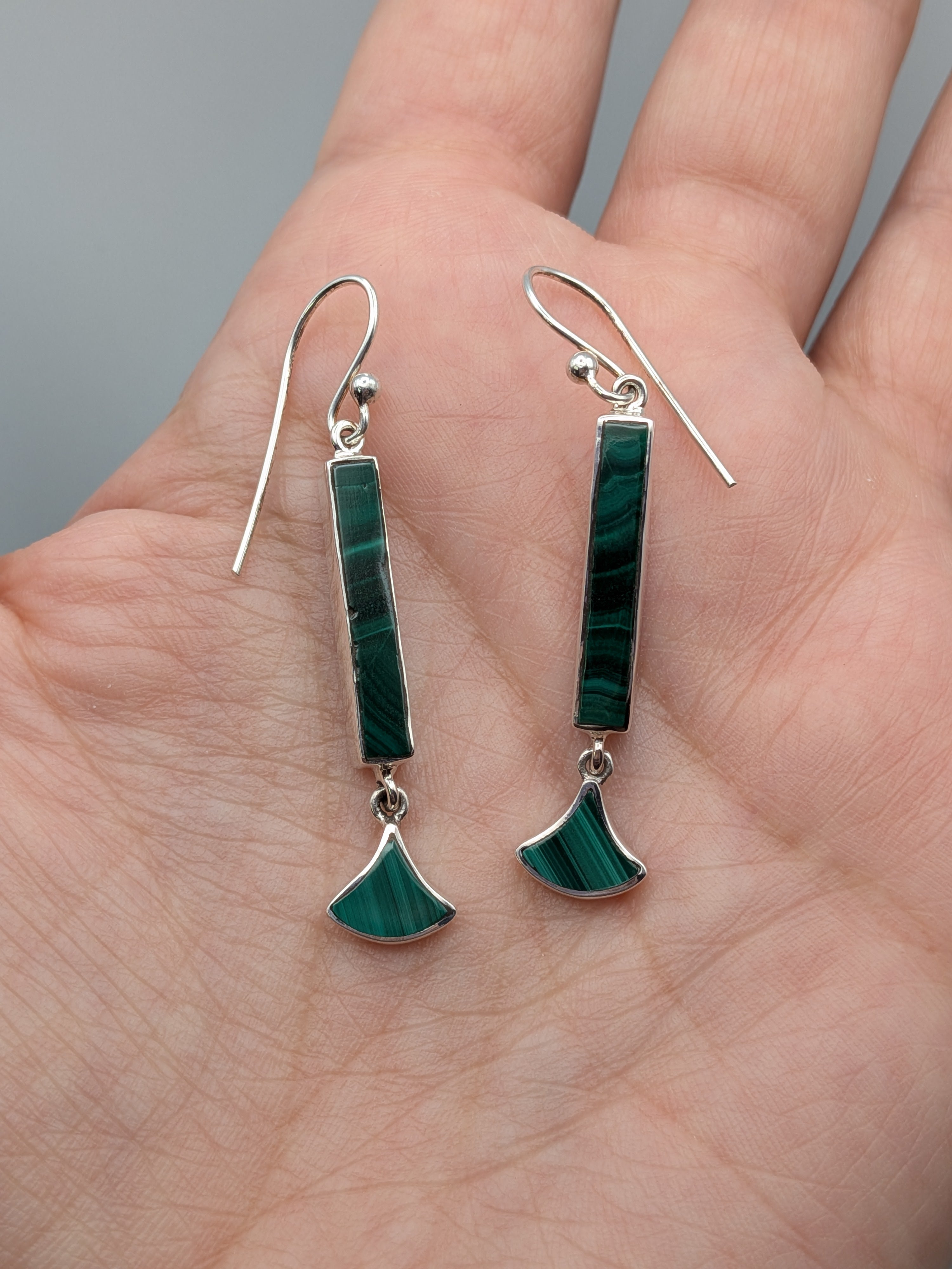 •MALACHITE - GINKGO DROP• silver dangle earrings