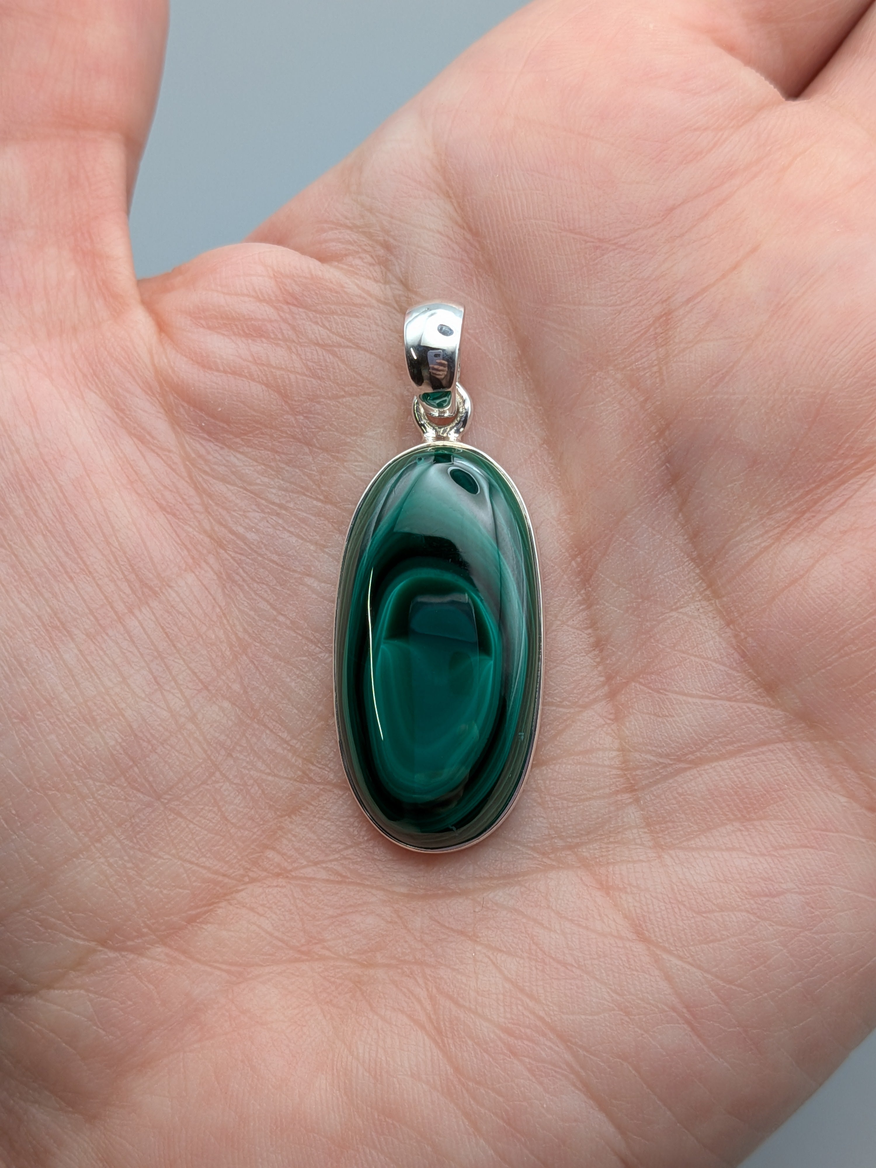 •MALACHITE - SMALLER OVAL• sterling silver pendant