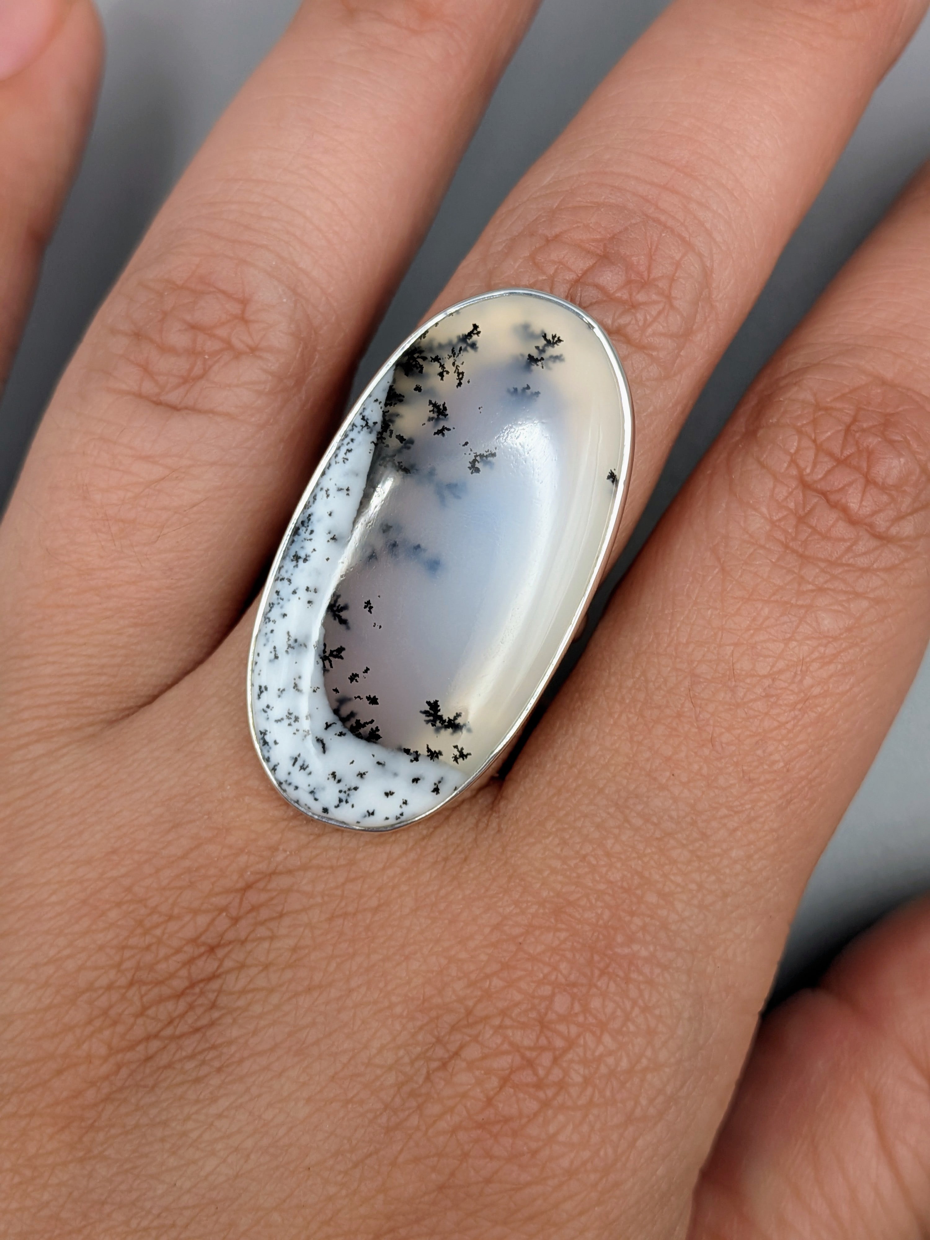 •DENDRITIC OPAL - OVAL• simple bezel silver ring (size 9)