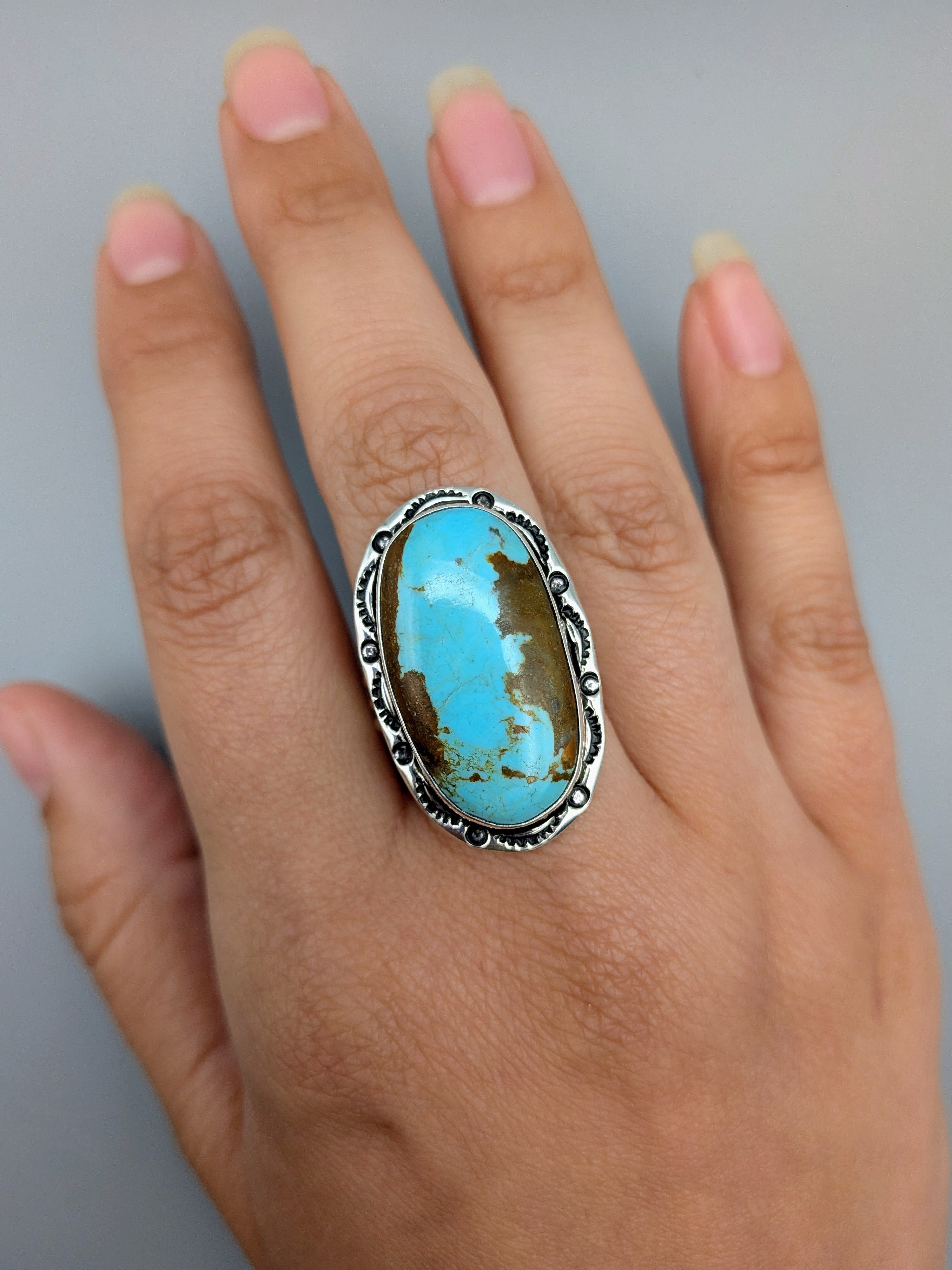 •#8 TURQUOISE - SHÁ• Navajo silver ring (size 9.25)