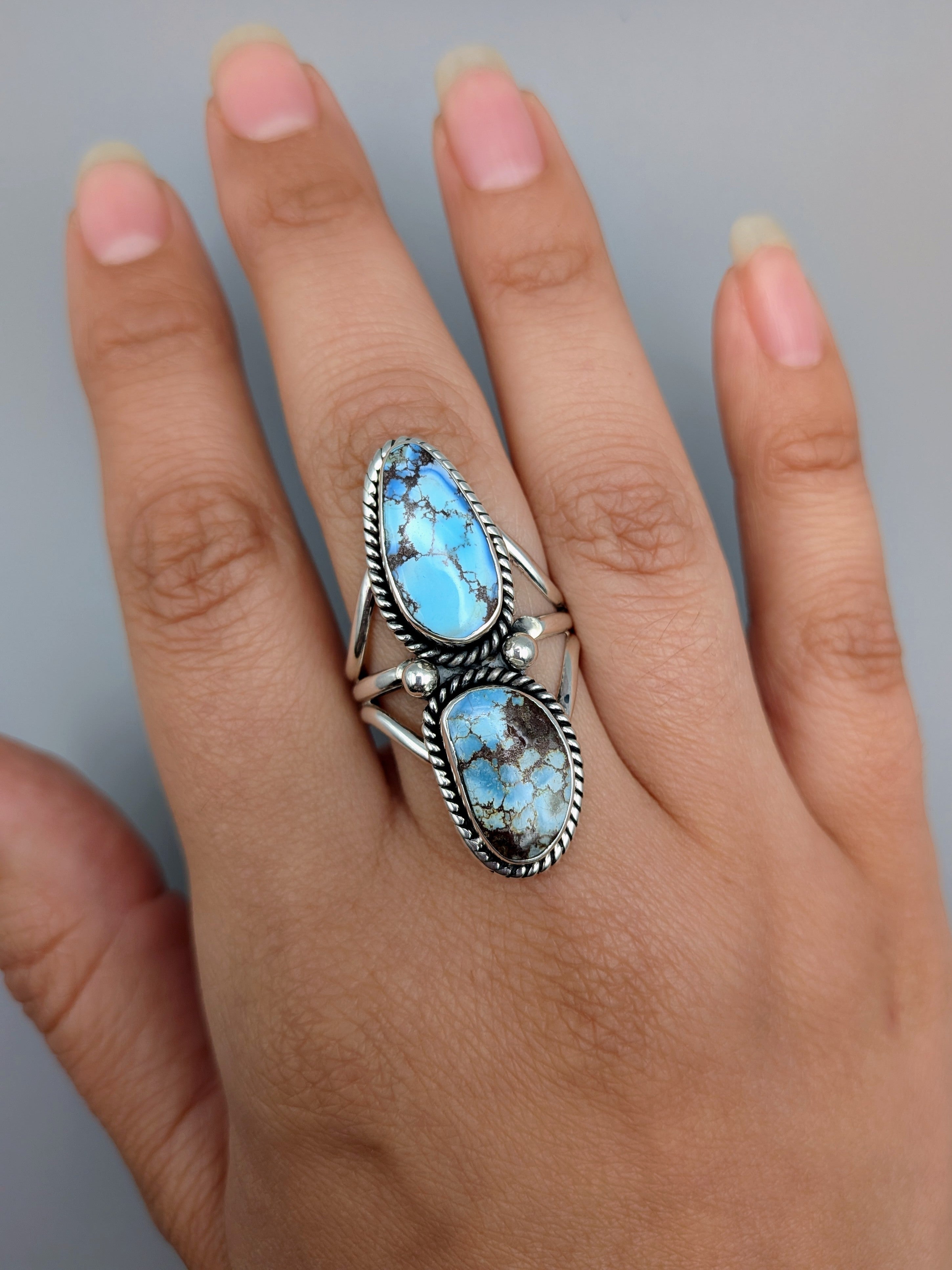 •GOLDEN HILL TURQUOISE - NAAKI• Navajo silver ring (size 9.25)