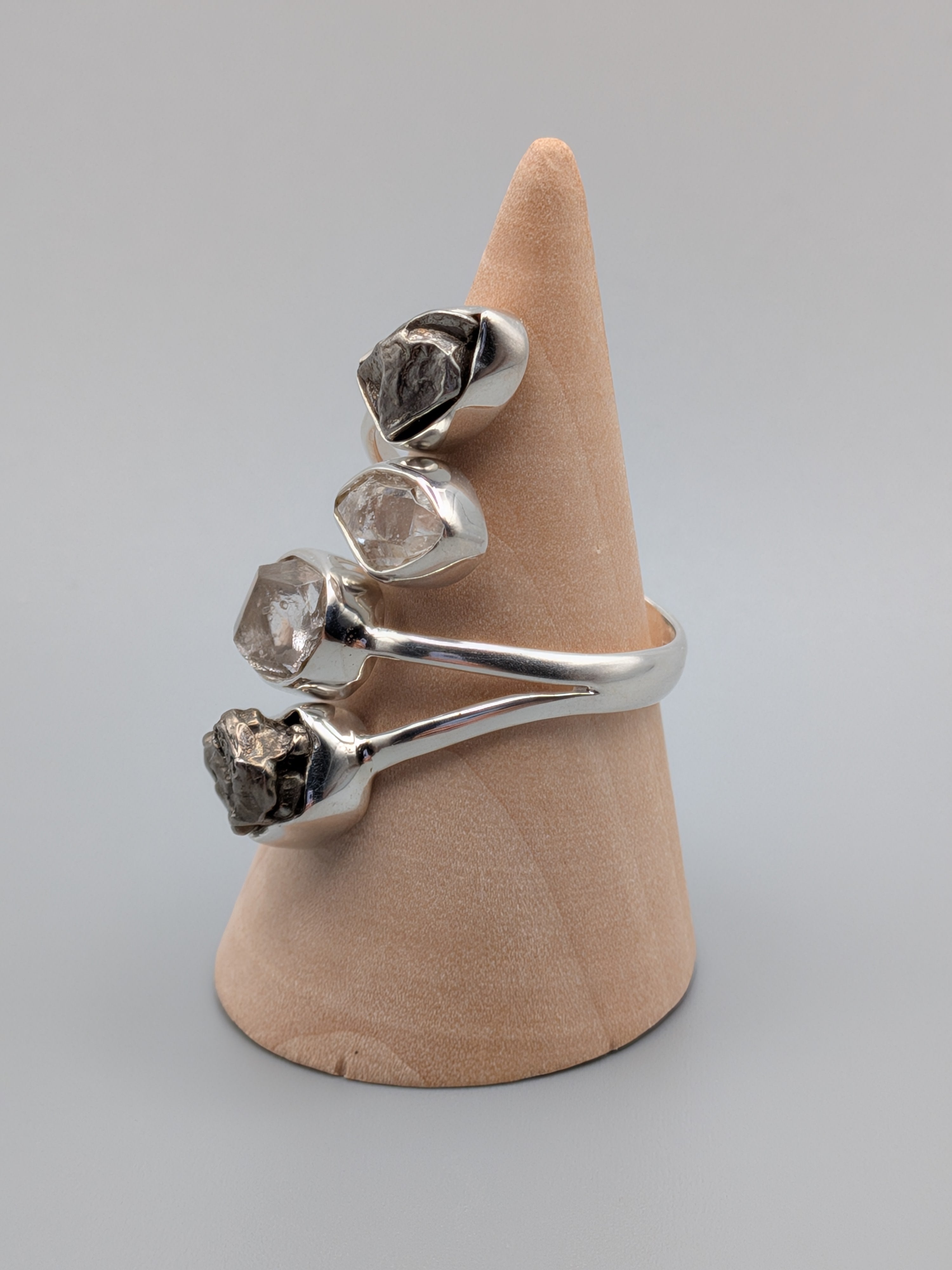 •METEORITE + HERKIMER• adjustable silver ring (various options)