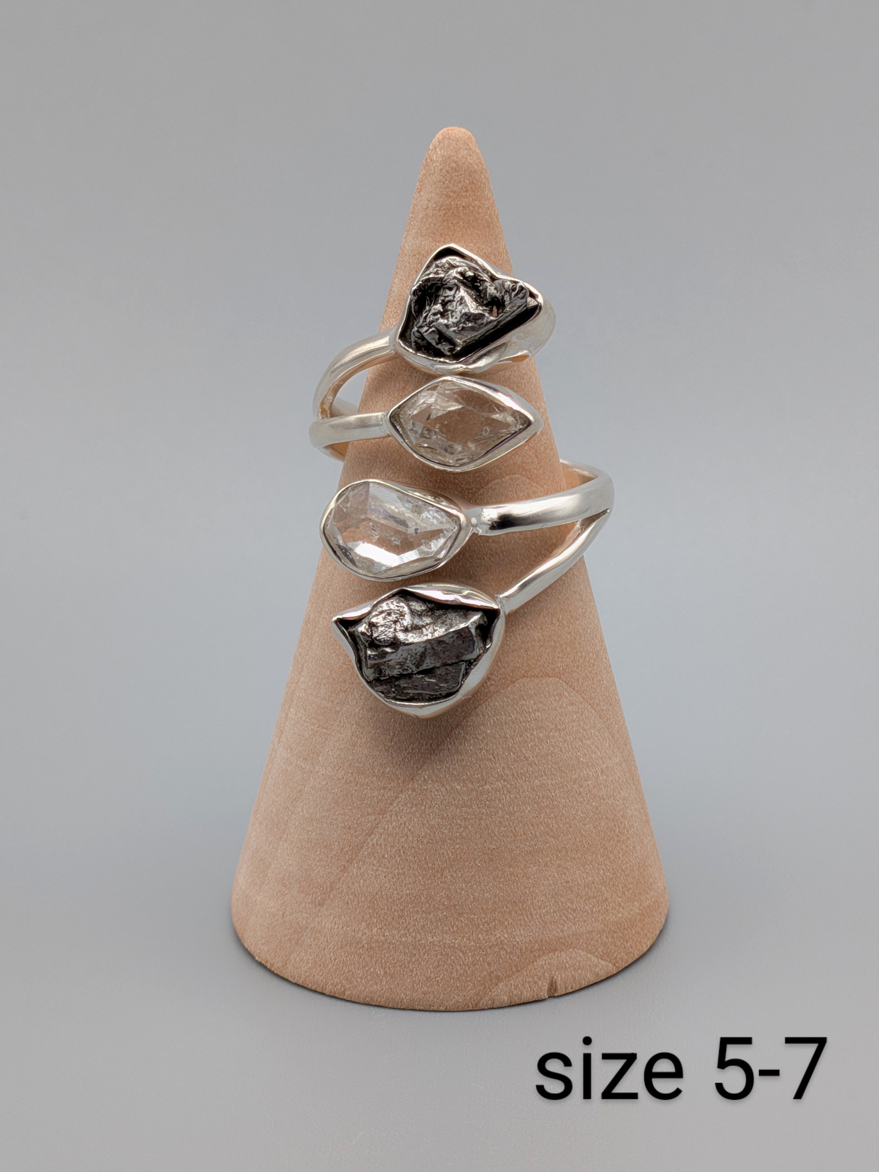 •METEORITE + HERKIMER• adjustable silver ring (various options)