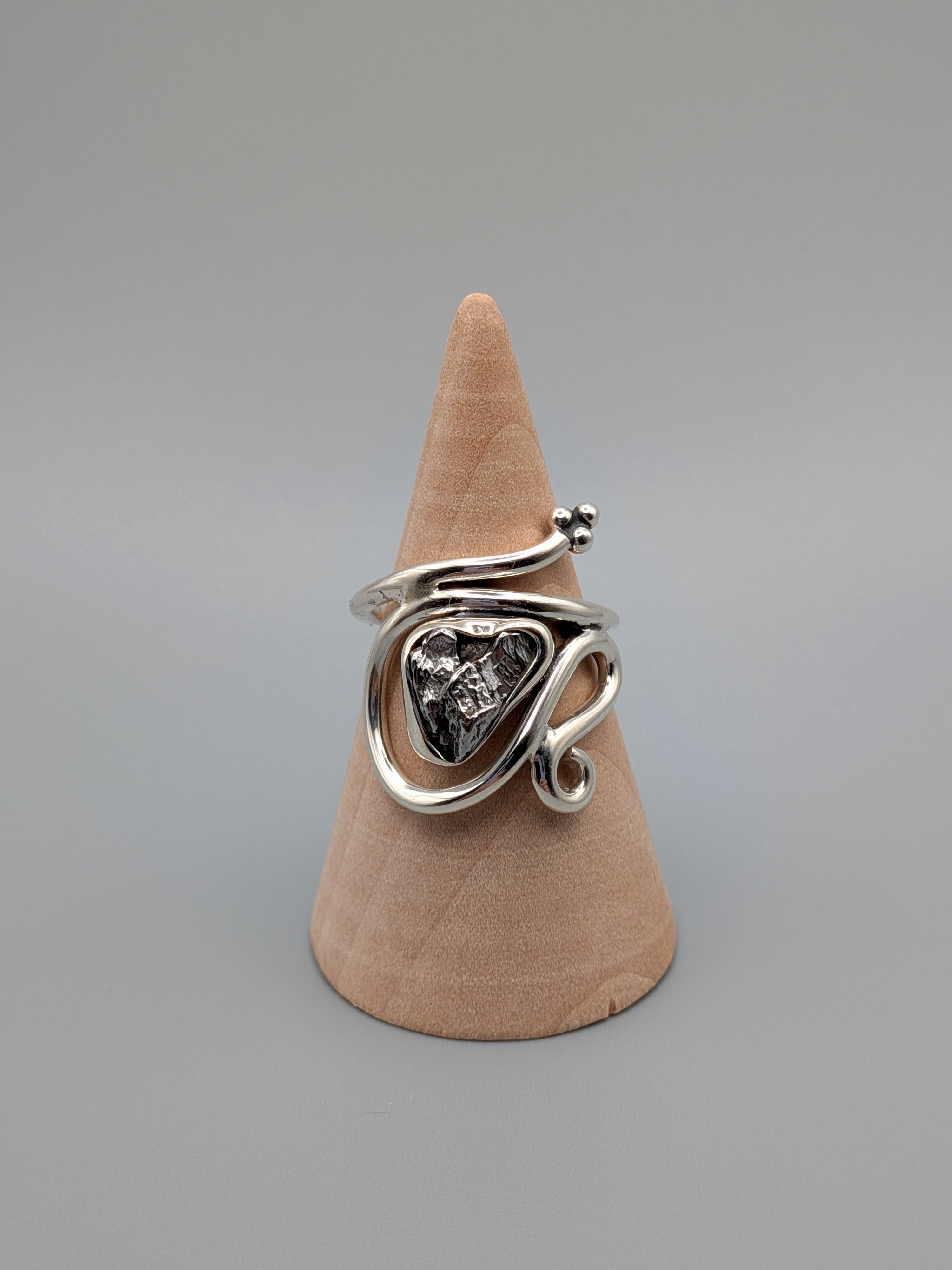 •METEORITE FREEFORM - FLOW• simple bezel silver ring (various sizes)