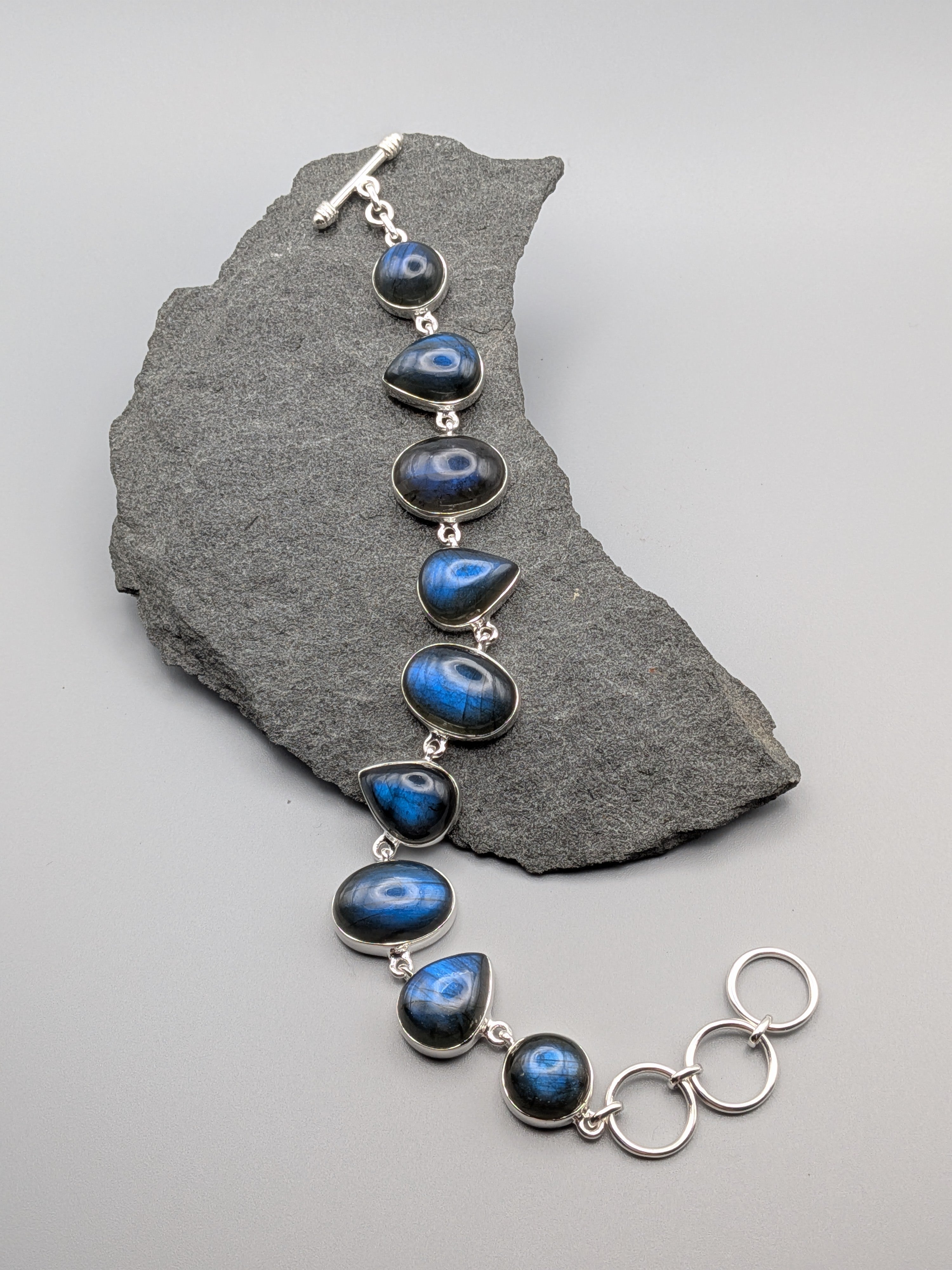•LABRADORITE - GEO MIX LARGE• linked silver bracelet (7.25" - 8.75")