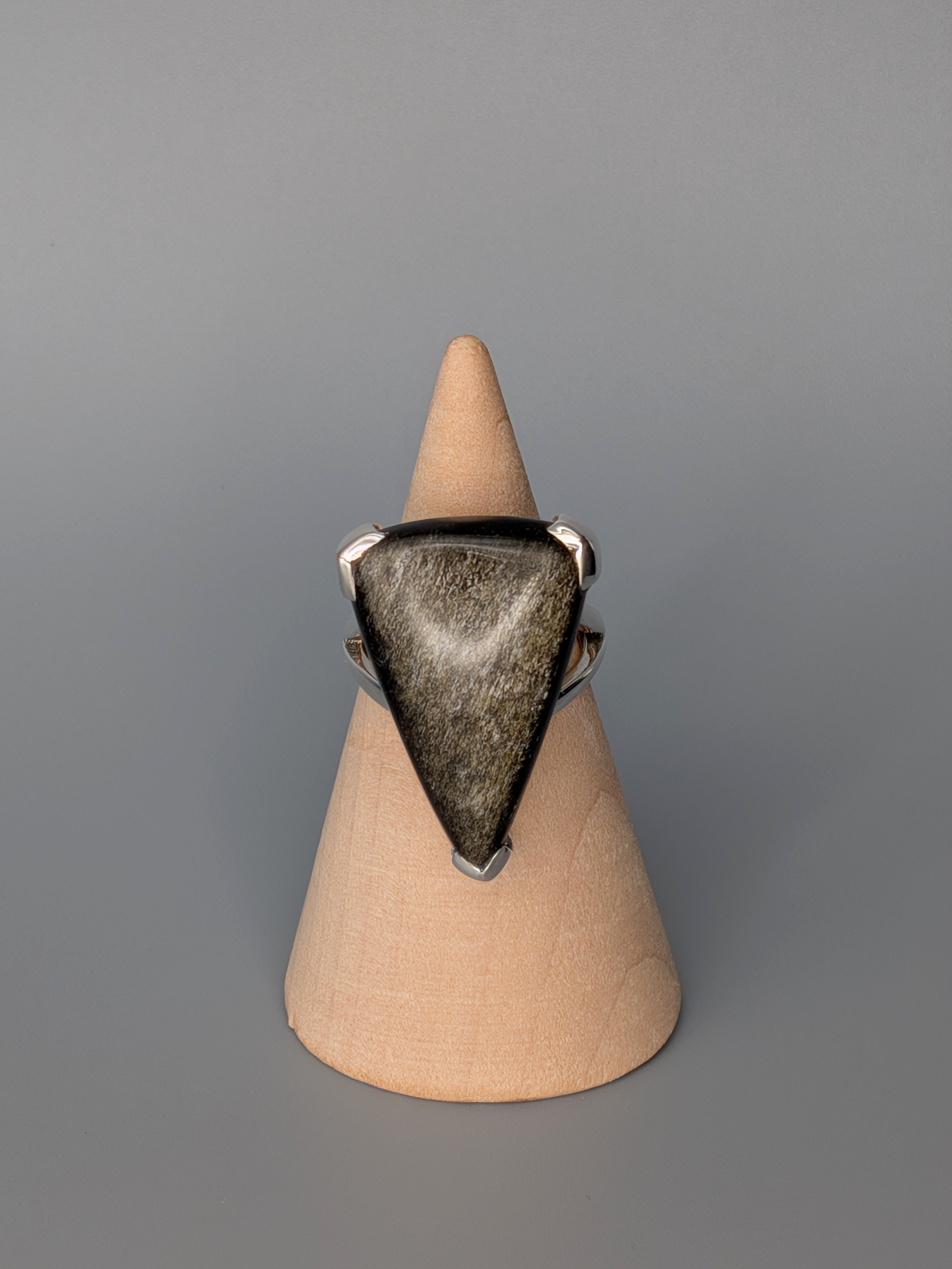 •GOLD SHEEN OBSIDIAN - SOFT TRI• bezel capped silver ring (size 5.75)