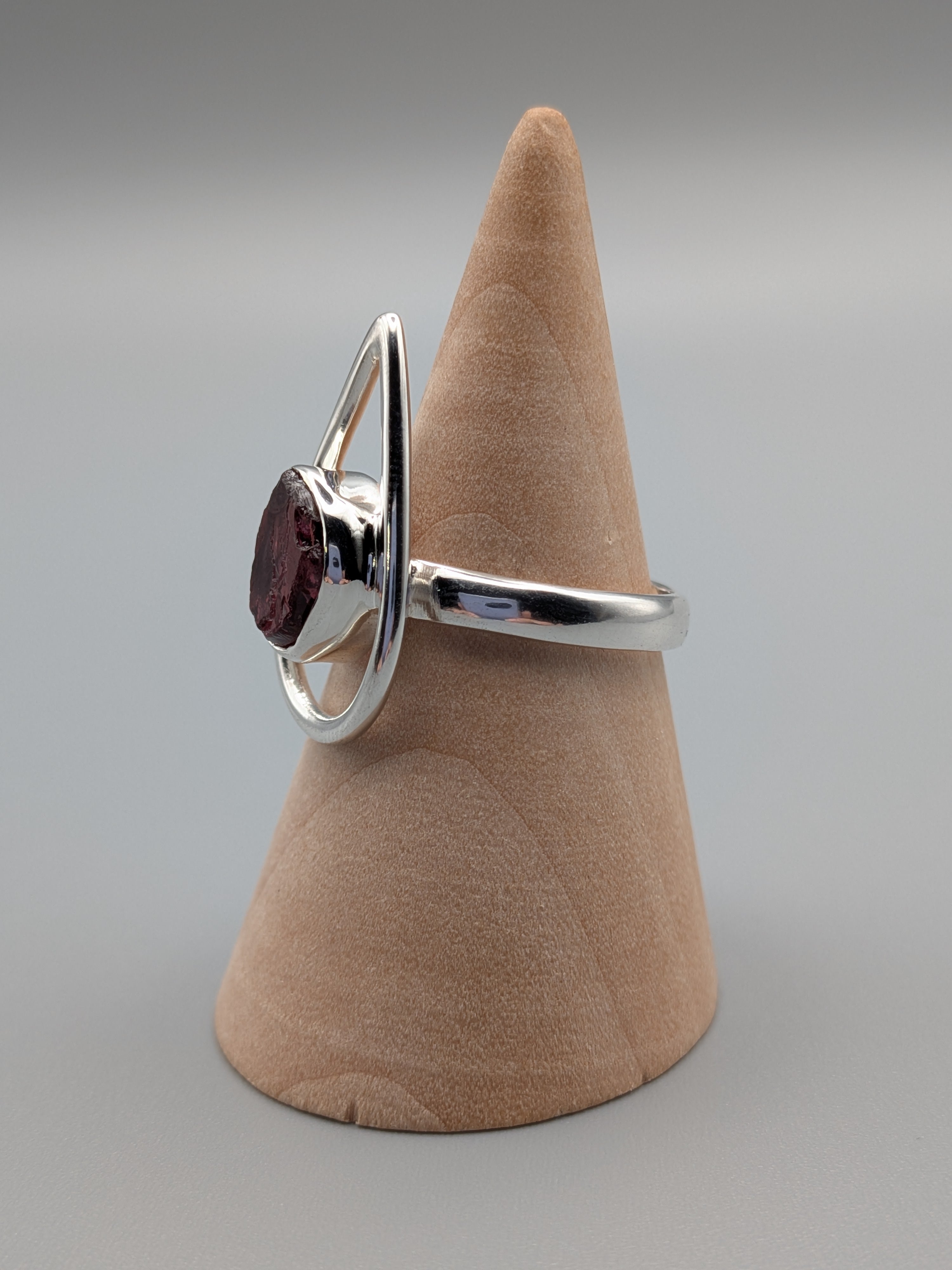 •GARNET - OPEN TEAR• silver ring (size 7.75)