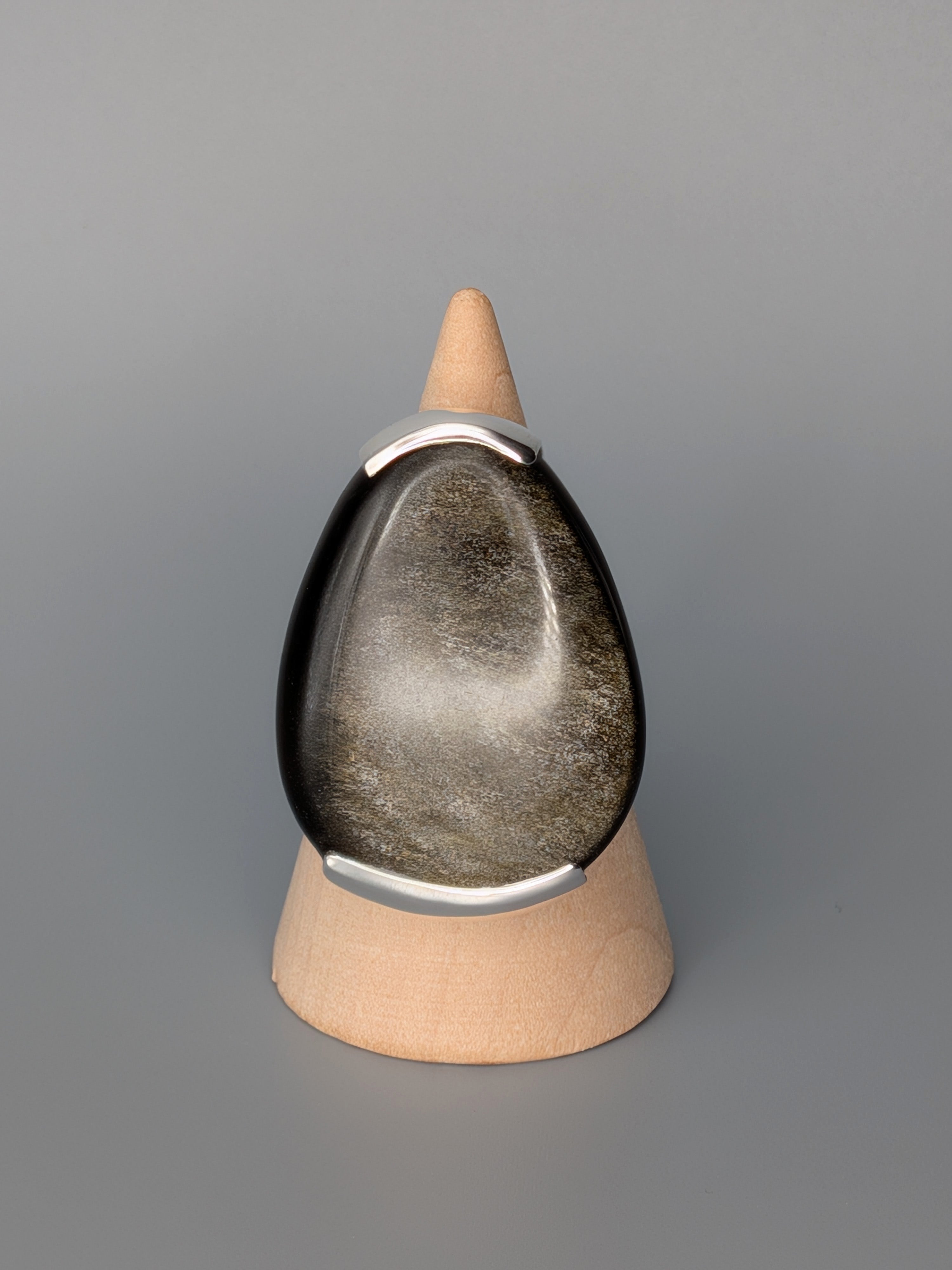 •GOLD SHEEN OBSIDIAN - OVAL• bezel capped silver ring (size 9.75)